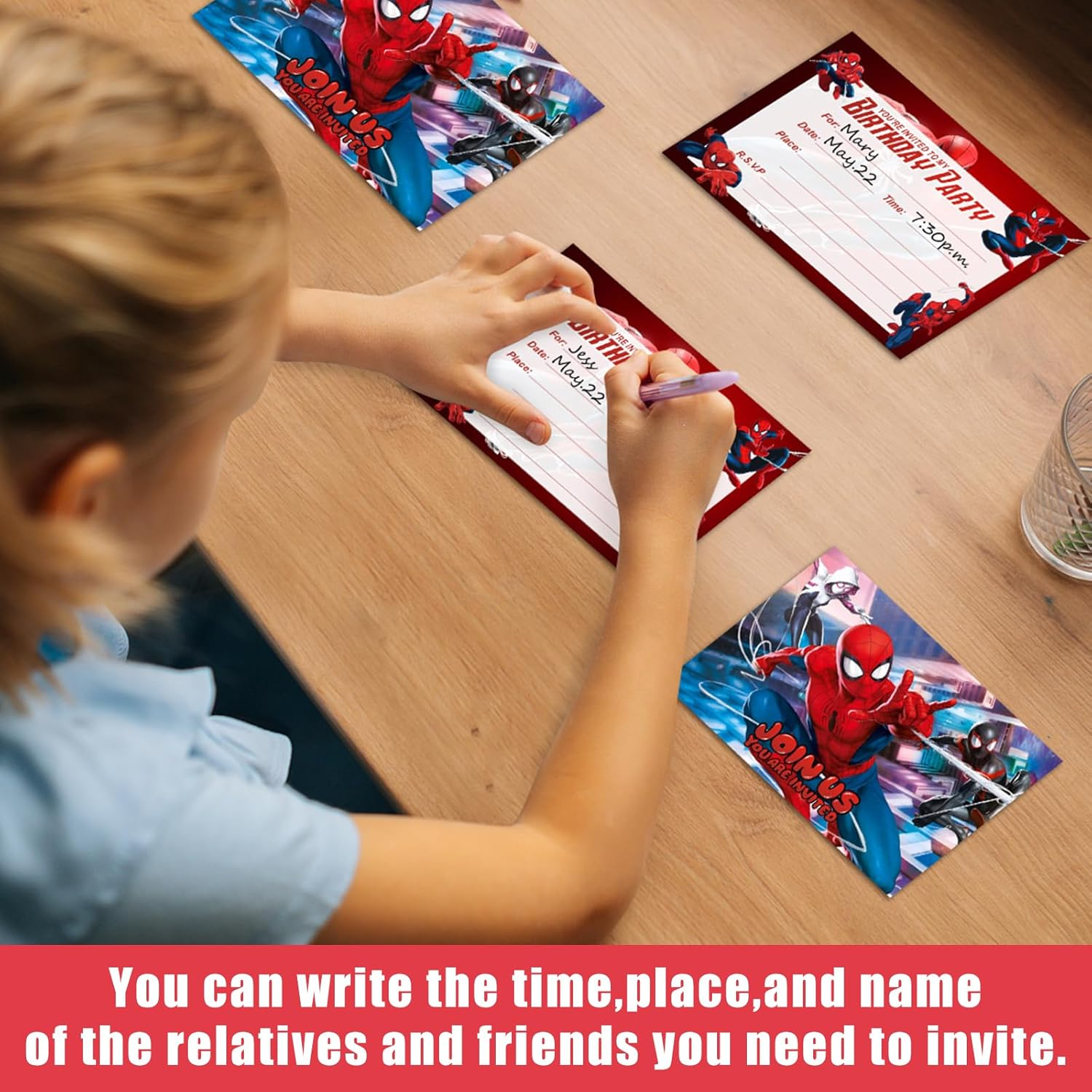 20Pcs Spiderman Party Invitations for Kids, Spidey Theme Birthday Party Invites Card for Girls Boys Birthday Celebration Party Supplies image number 6