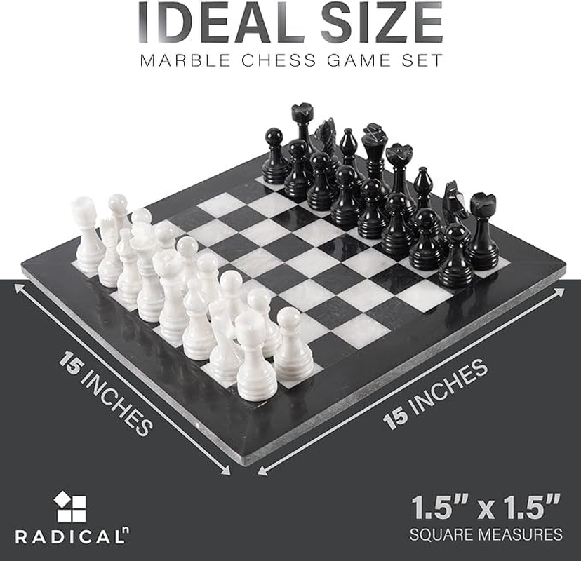 MARBLISS Radicaln 40X40 Cm Handmade Marble Black & White Weighted Full Chess Game Set with Storage Box Chess Sets for Adults image number 4