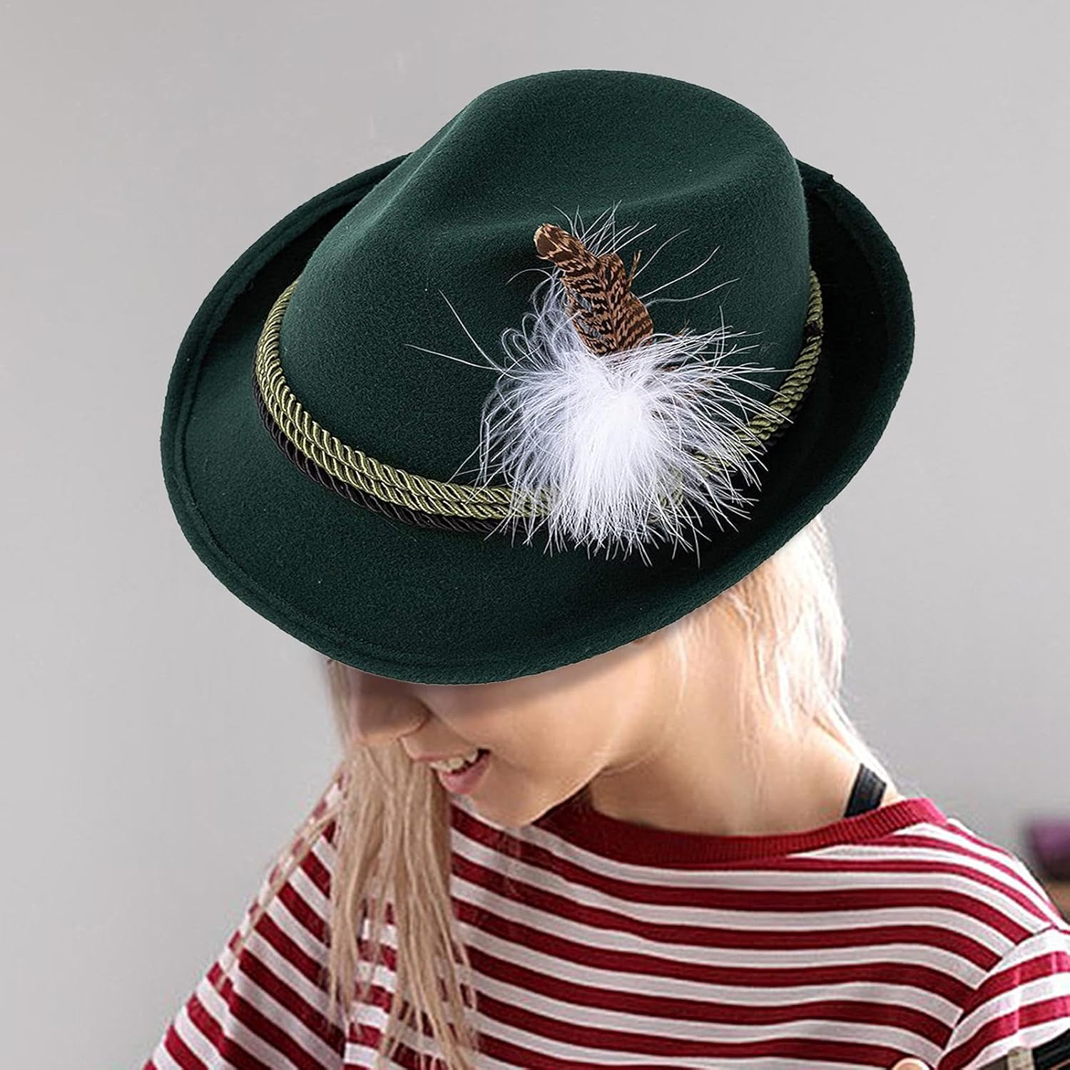 German Alpine Hats - 1Set Faux Leather Fedora Oktoberfest Hat with Headscarf, Eyeglasses,Oktoberfest Costume Accessories Adult German Alpine Bavarian Hat for Adults image number 2