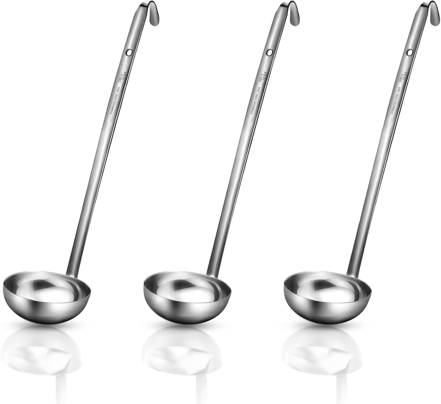 Meekoo 3 Pieces Stainless Steel Ladle Soup Handle Ladle with Pouring Rim for Kitchen Cooking Soup Sauce (2 Oz) image number 2