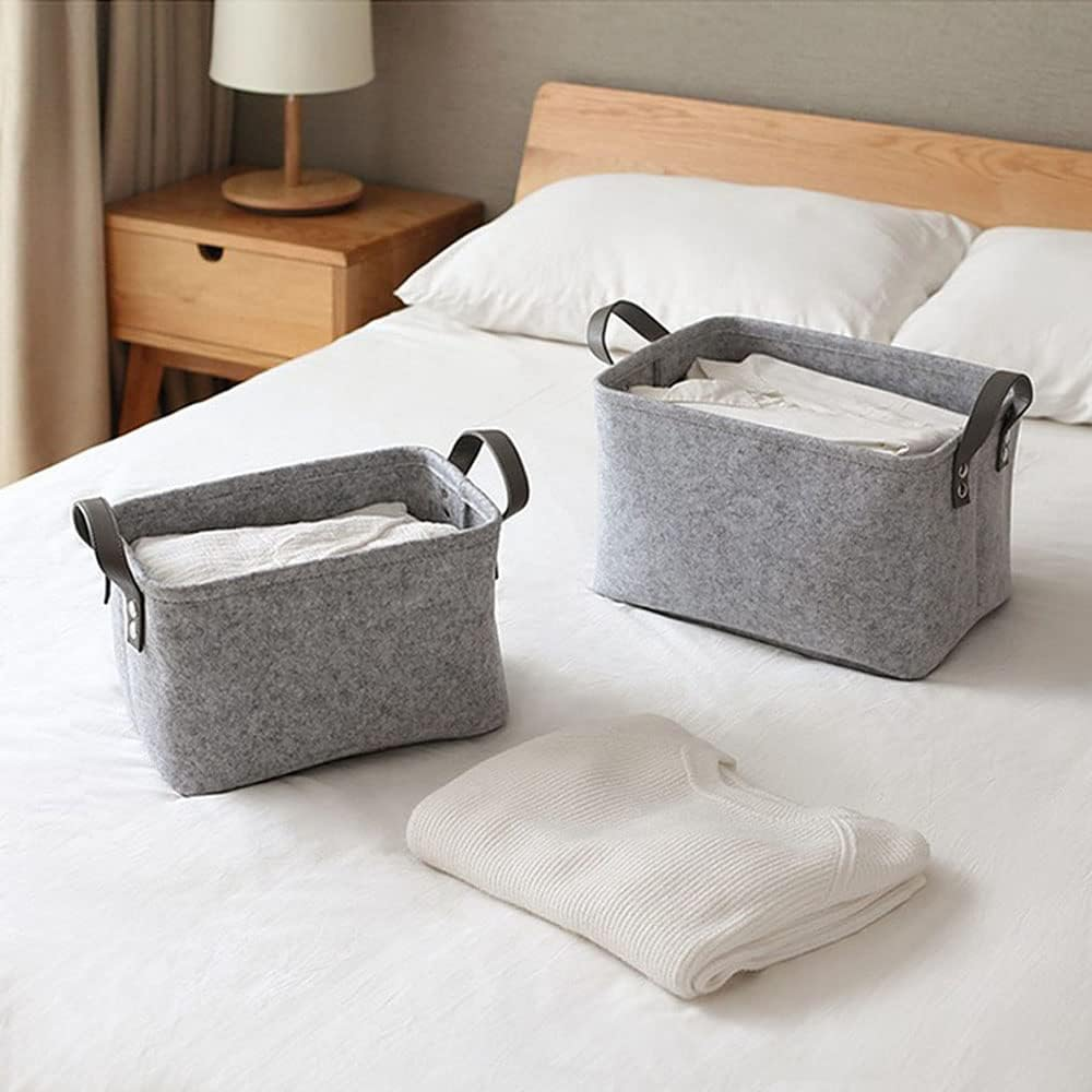 Pack of 2 Felt Baskets, Grey Felt Storage Box, Fabric Storage Baskets, Foldable, with Two Soft Handles, for Clothes, Towels, Toiletries, Baby Products, Books Etc. (Grey) image number 1