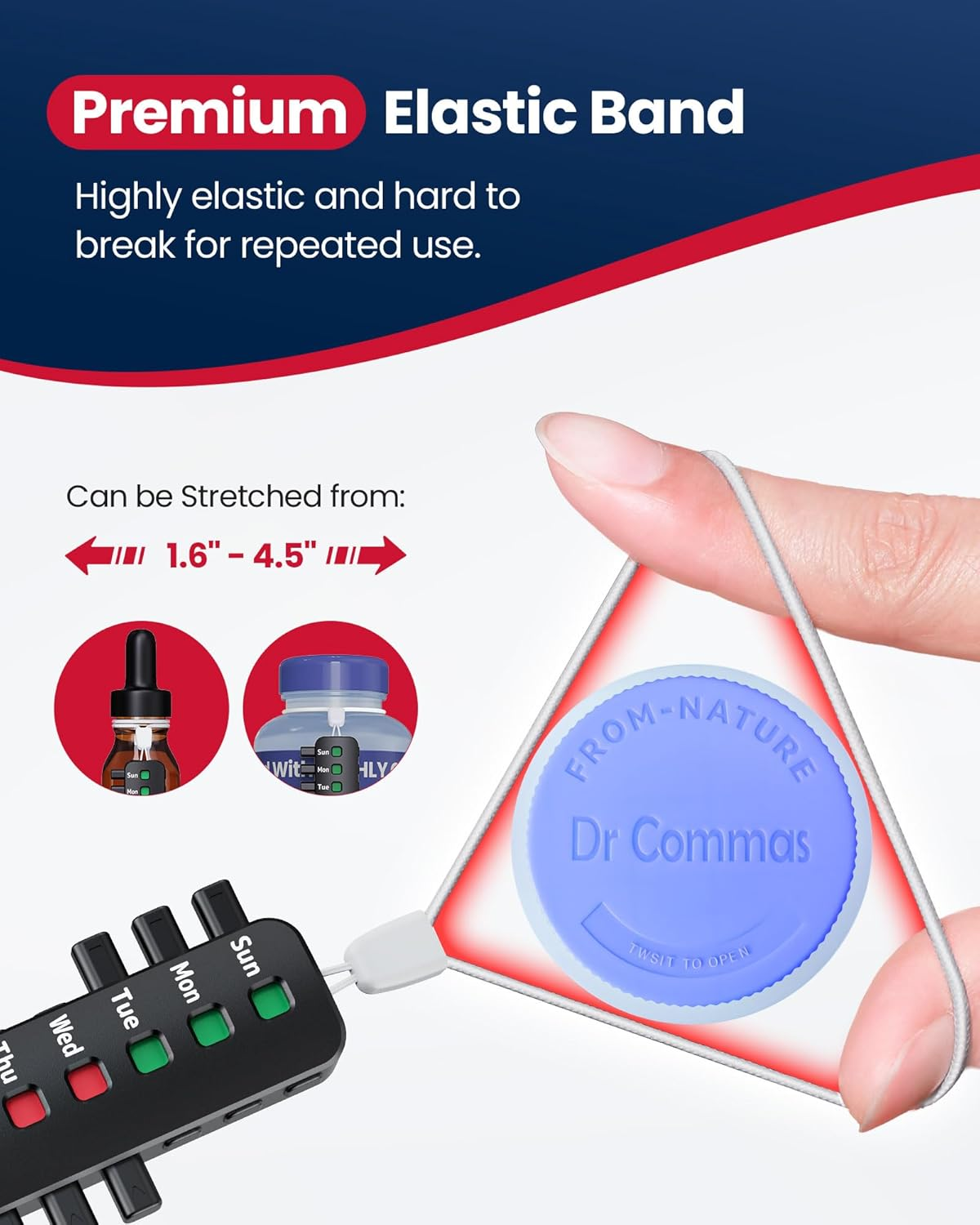 Reusable Pill Reminder for Different Bottles, Arthritis-Friendly Pill Tracker for Easy Use, No Refill Needed, Anti-Slide Medication Tracker, Compact Medication Reminder, Black, 2 Packs