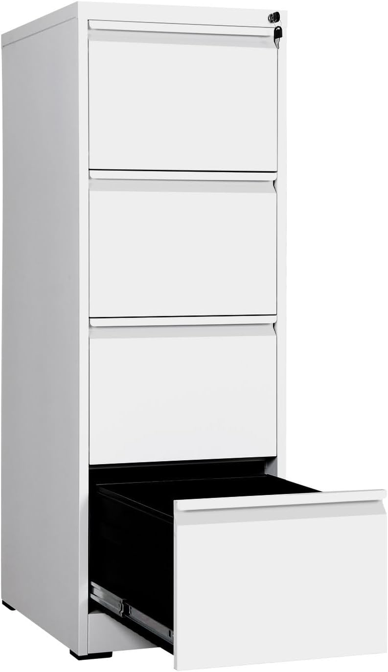 Steel File Cabinet 4 Drawer Metal Vertical Filing Locking Organiser Office Home Storage Cupboard Unit for Letter Legal A4 F4 Documents White