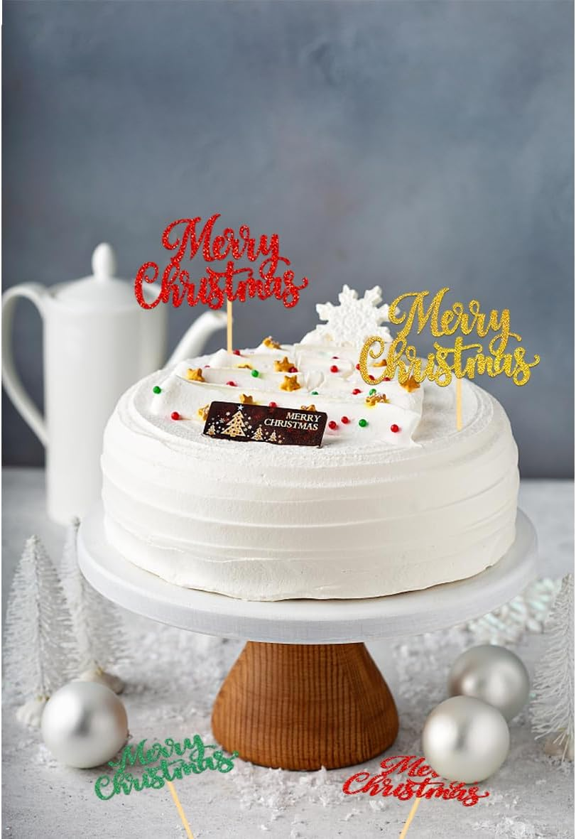 24 PCS Merry Christmas Cupcake Toppers for Christmas Decorations, Christmas Tree Cake Toppers for Christmas Party Supplies (Pattern C) image number 3