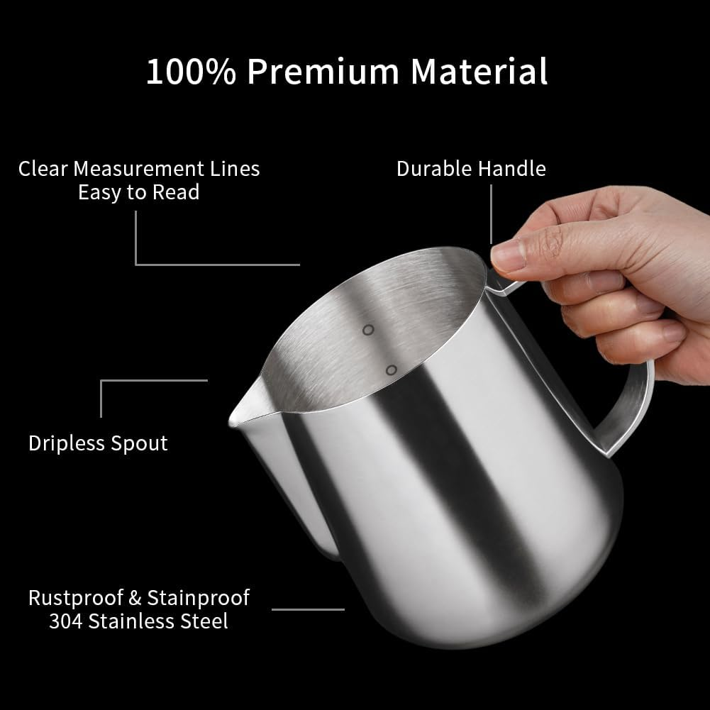 Watchget Milk Frothing Pitcher 500Ml/17Oz Stainless Steel Espresso Steaming Pitcher Milk Coffee Cappuccino Latte Art Barista Steam Pitcher Milk Frothing Jug image number 5