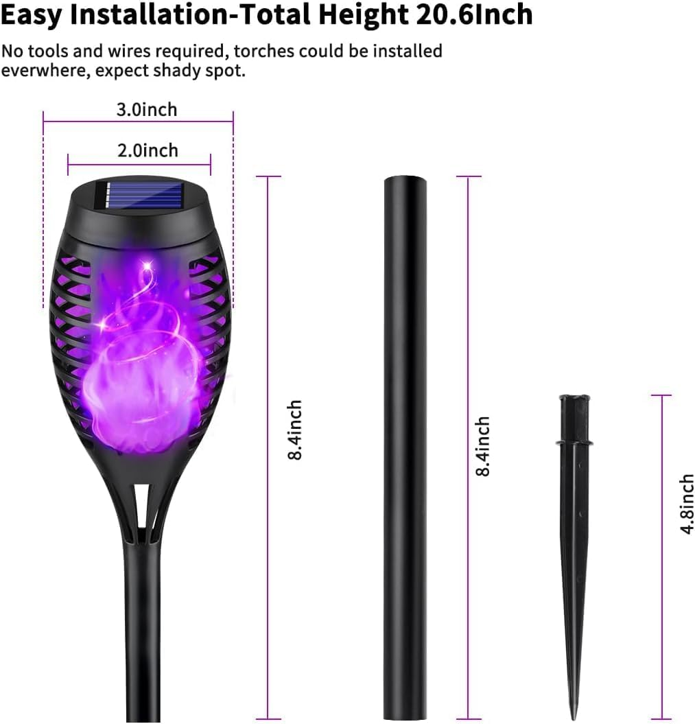 Outdoor Halloween Decorations, 8Pack Solar Lights with Purple Flame for Decor, Waterproof Outdoor, Pathway outside Yard Decorations Lawn image number 3