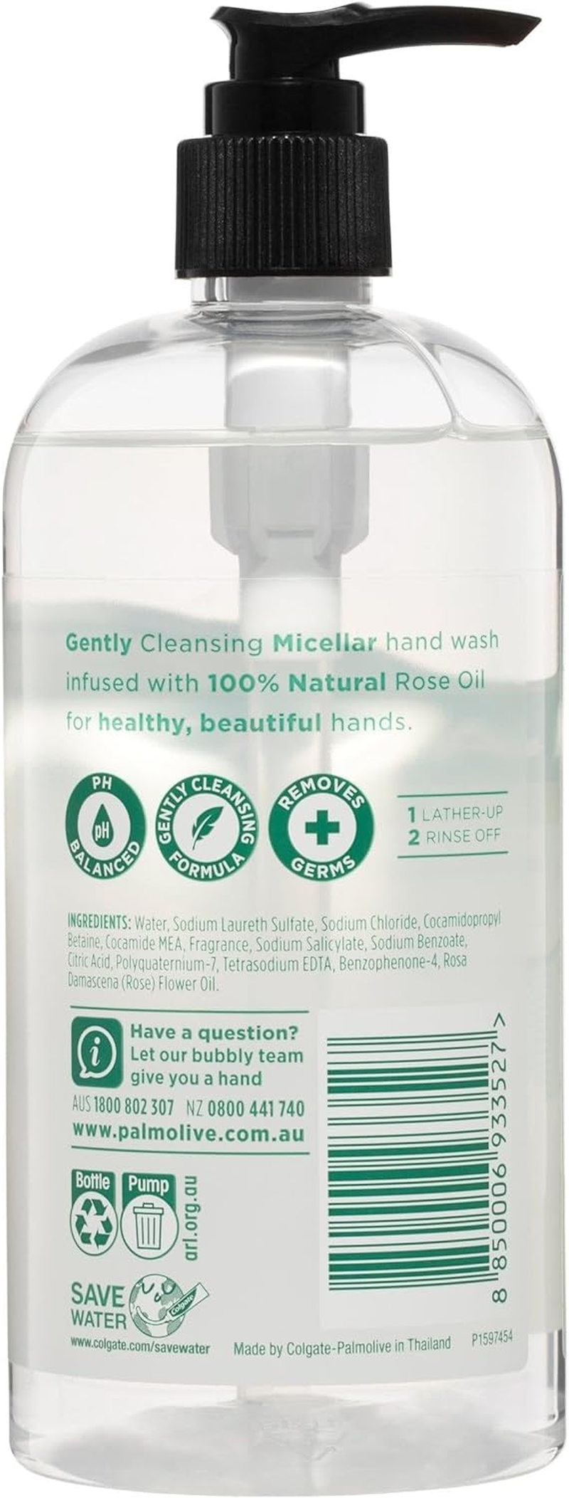 Palmolive Elements Liquid Hand Wash Soap 500Ml, Micellar 100 % Natural Rose Oil Pump, Recyclable Bottle image number 6