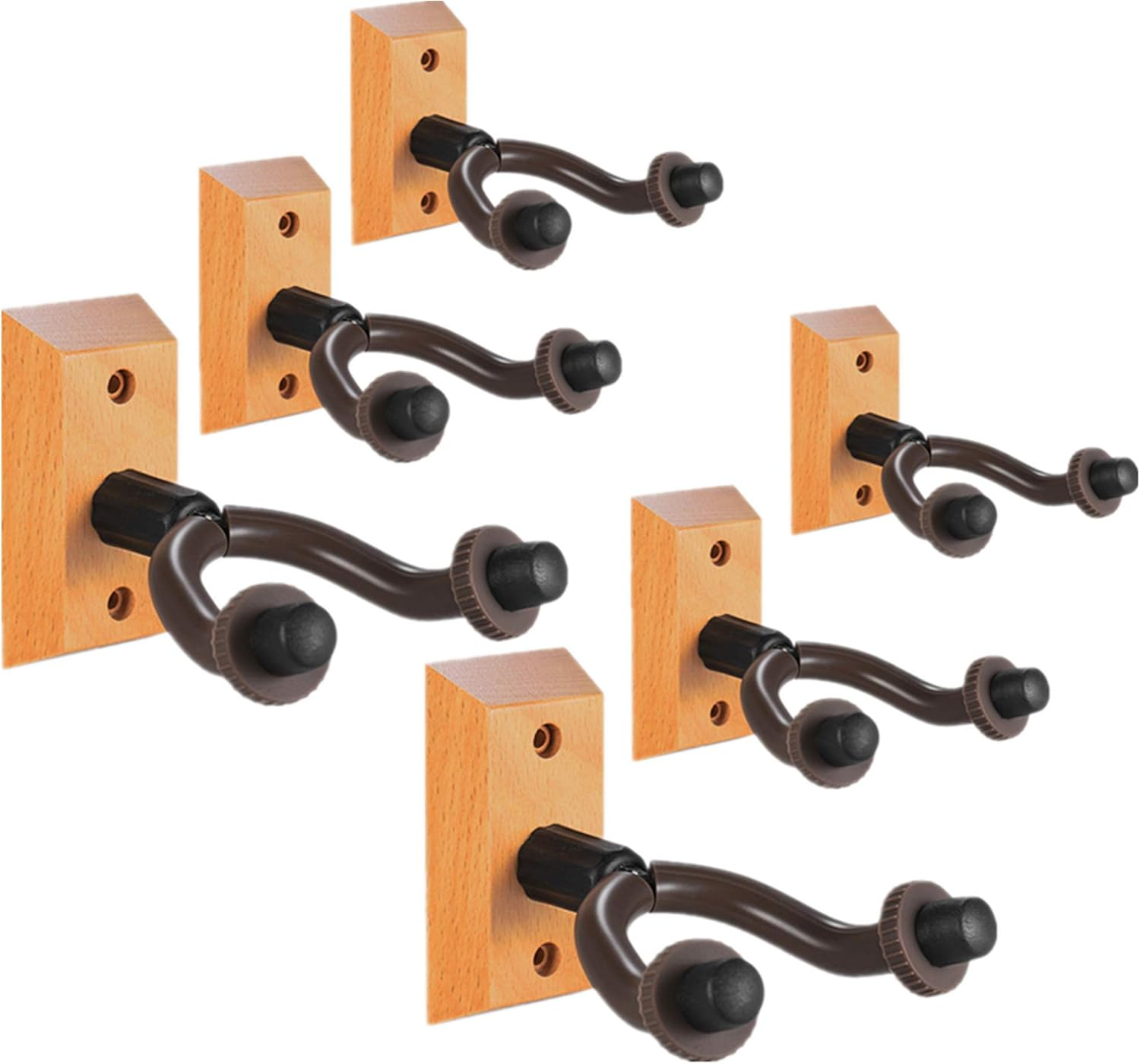 Guitar Wall Mount 6 Pack, Hardwood Guitar Hanger Wall Hook Holder Stand Display with Screws - Easy to Install - Fits All Size Guitars, Bass, Mandolin, Banjo, Ukulele image number 3