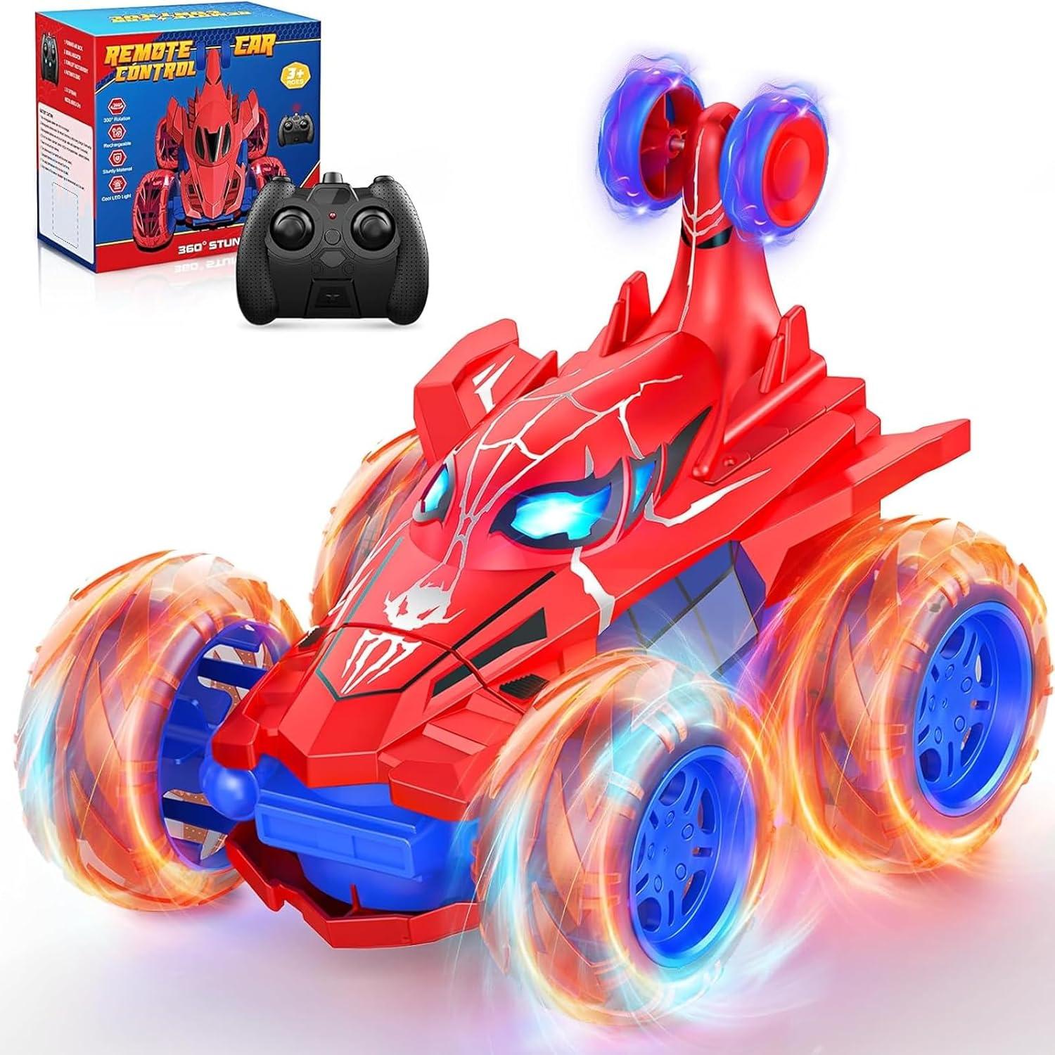 Spider Remote Control Car RC Cars Toys,With Headlight Double Sided Off-Road 360&deg; Rotating Rechargeable 4WD RC Stunt Car Indoor Outdoor Spider Toys for Boys Age 4-12 image number 4