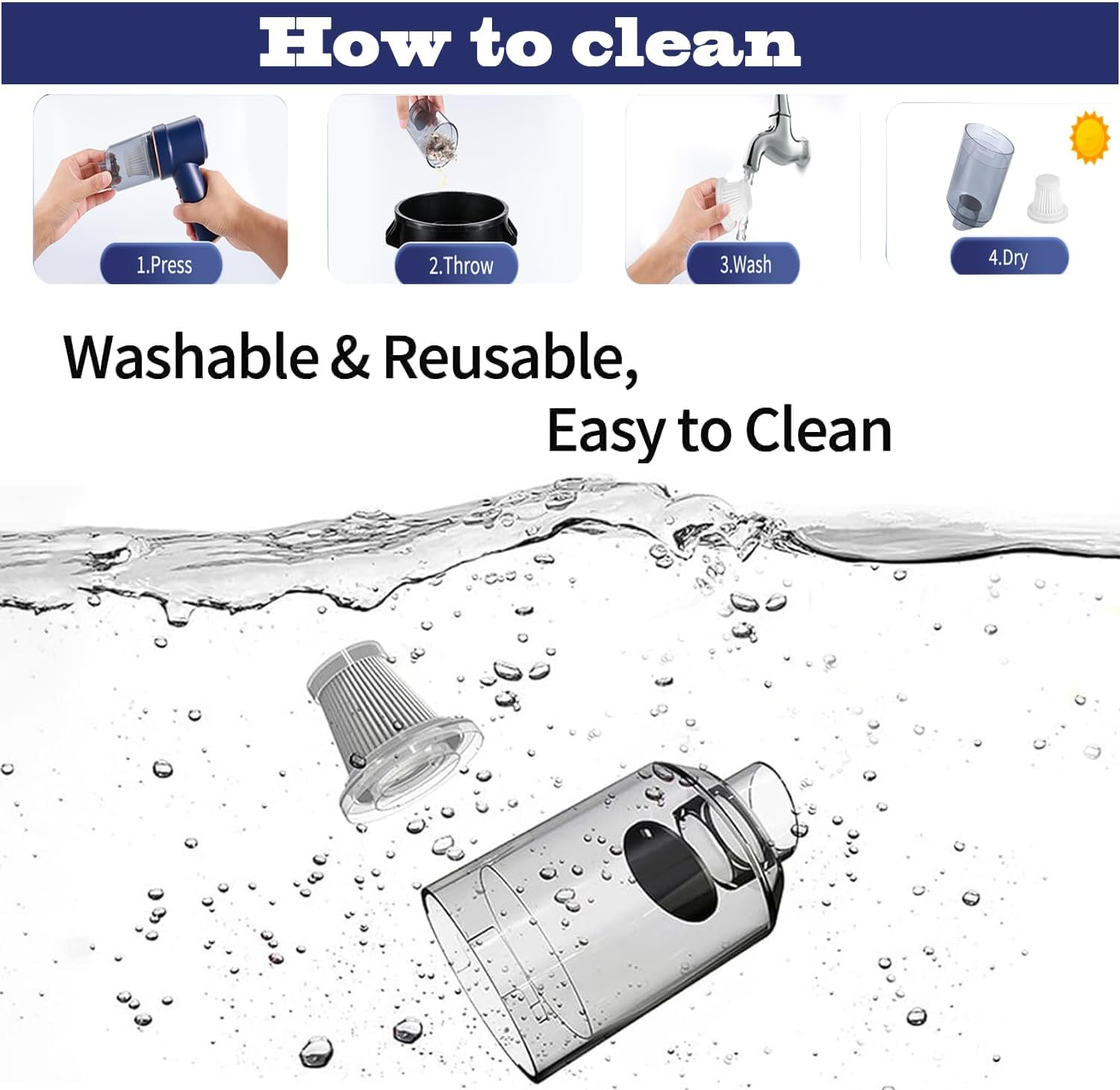 Car Vacuum Cleaner Cordless, Rechargeable Handheld Vacuum&Air Duster, 9000PA Suction 120W Wet/Dry Use Portable Vacuum Cleaner with Multi-Nozzles and Floor Brush for Vehicle/Home/Office image number 3