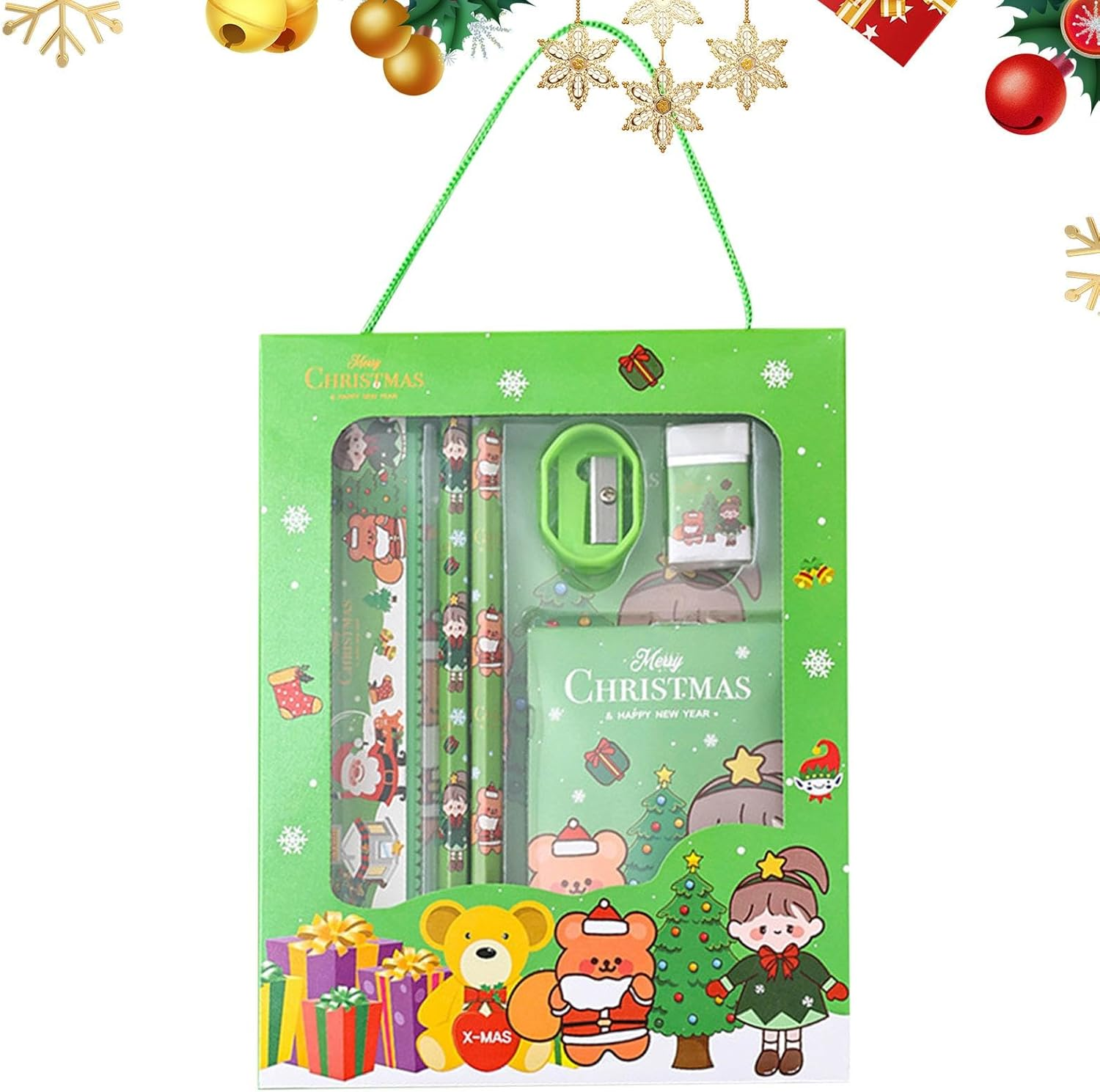 Christmas Stationery Sets for Kids,Student Christmas Stationery Set of 6 - Christmas School Party Favors, Fashionable Multiple Colors Festive Stationery Supplies for Christmas Birthday