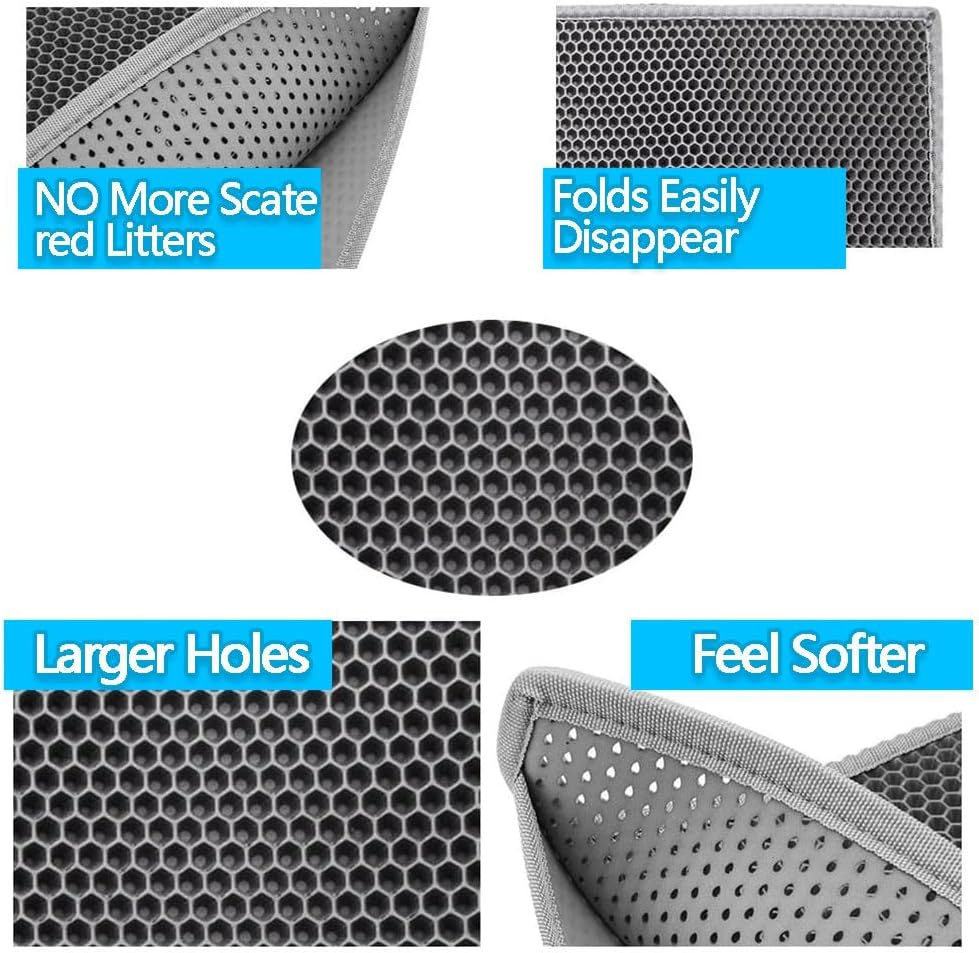 Cat Litter Mat 75X55Cm, Double Layer Honeycomb Litter Trapping Pad, Waterproof, Easy to Clean, Scatter Control, Gray image number 4