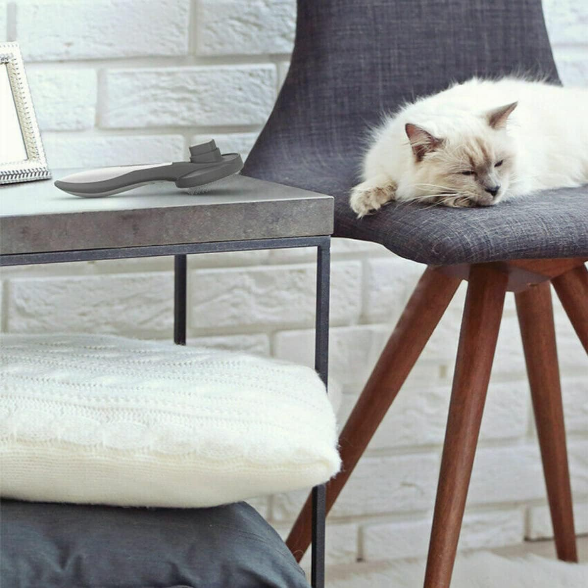 1X Pet Grooming Brush Self Cleaning Automatically Dog Cat Slicker Brush Remove (Gray) - Pink image number 4