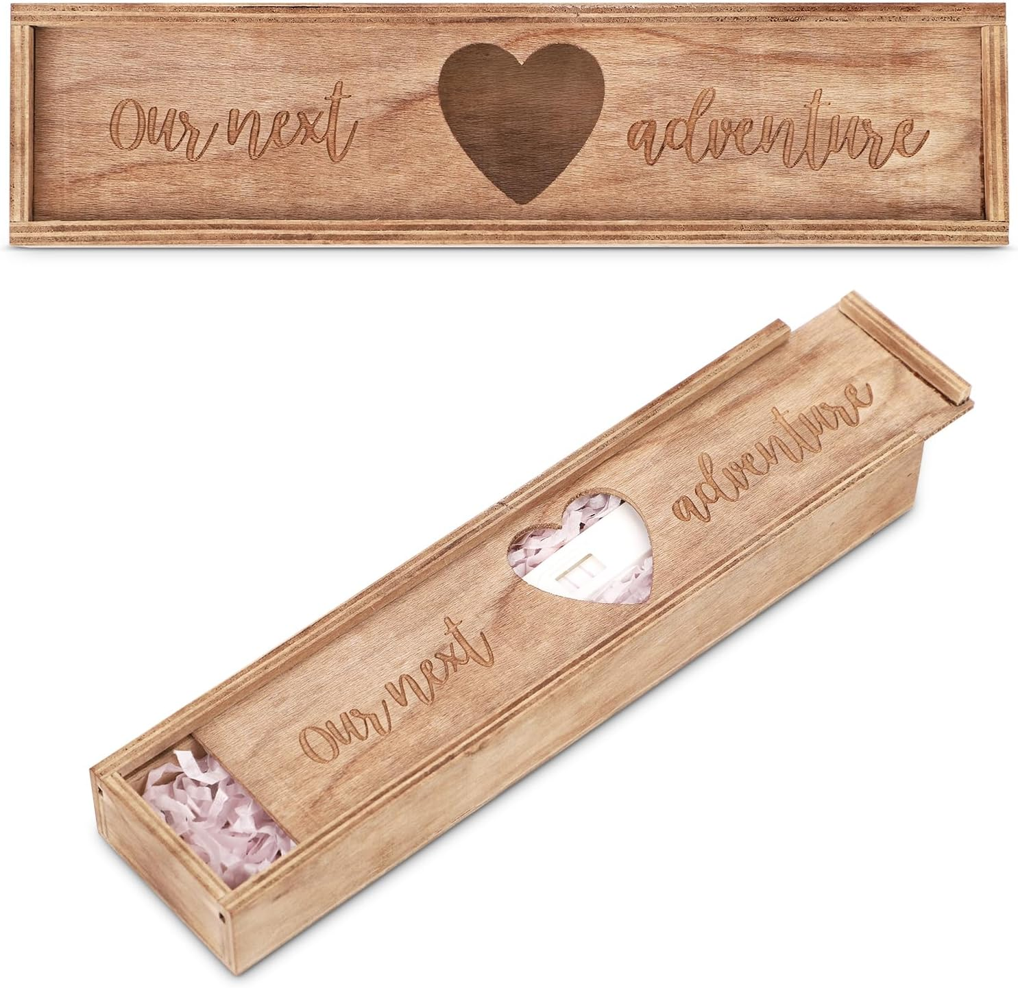 Pregnancy Test Keepsake Box, Wooden Pregnancy Announcement Box Baby Reveal Souvenir Collection Pregnancy Test Gift Box for Husband Father Grandparents (Brown)