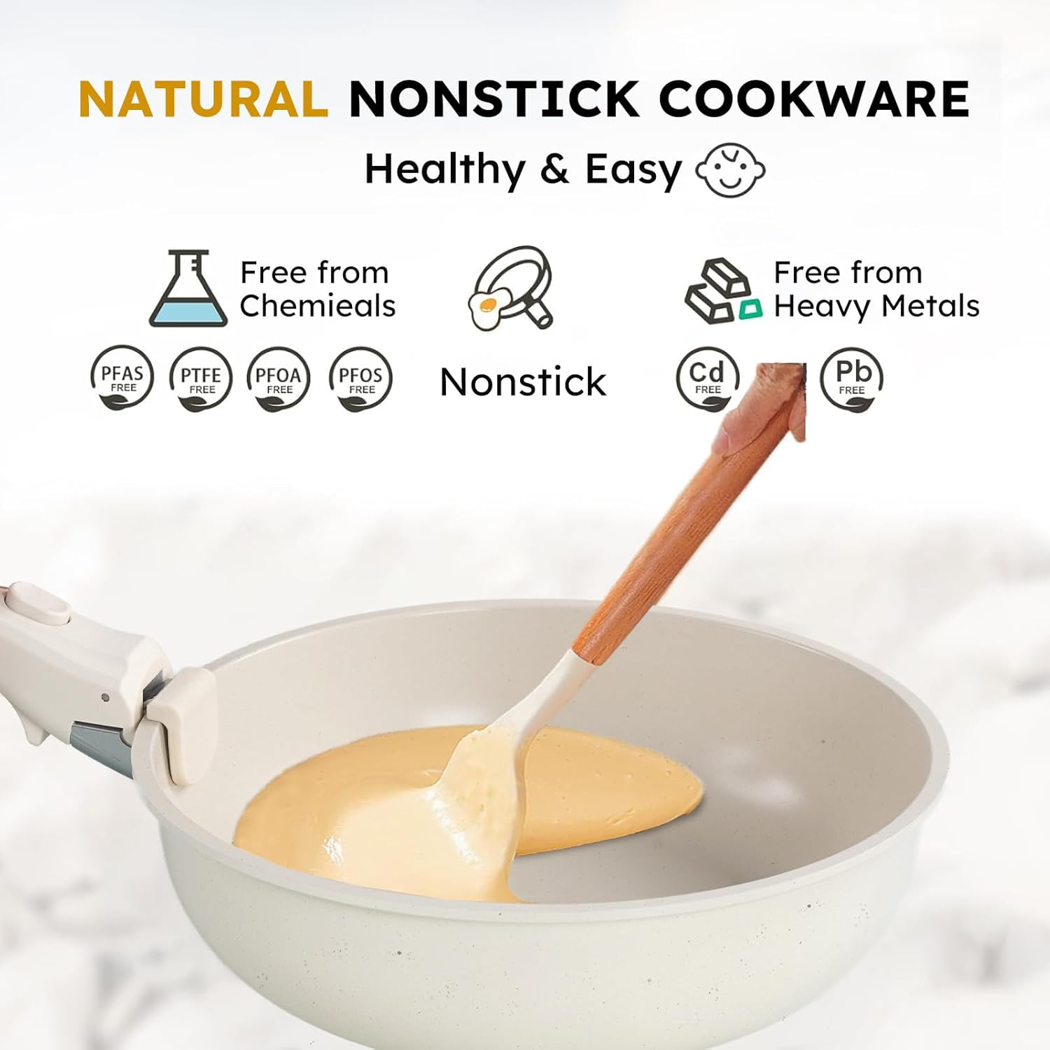 20 Piece Pots and Pans Set, Safe Nonstick Cookware Set Detachable Handle, Induction Kitchen Cookware with Removable Handle, RV Cookware Set, Dishwasher & Oven Safe image number 1