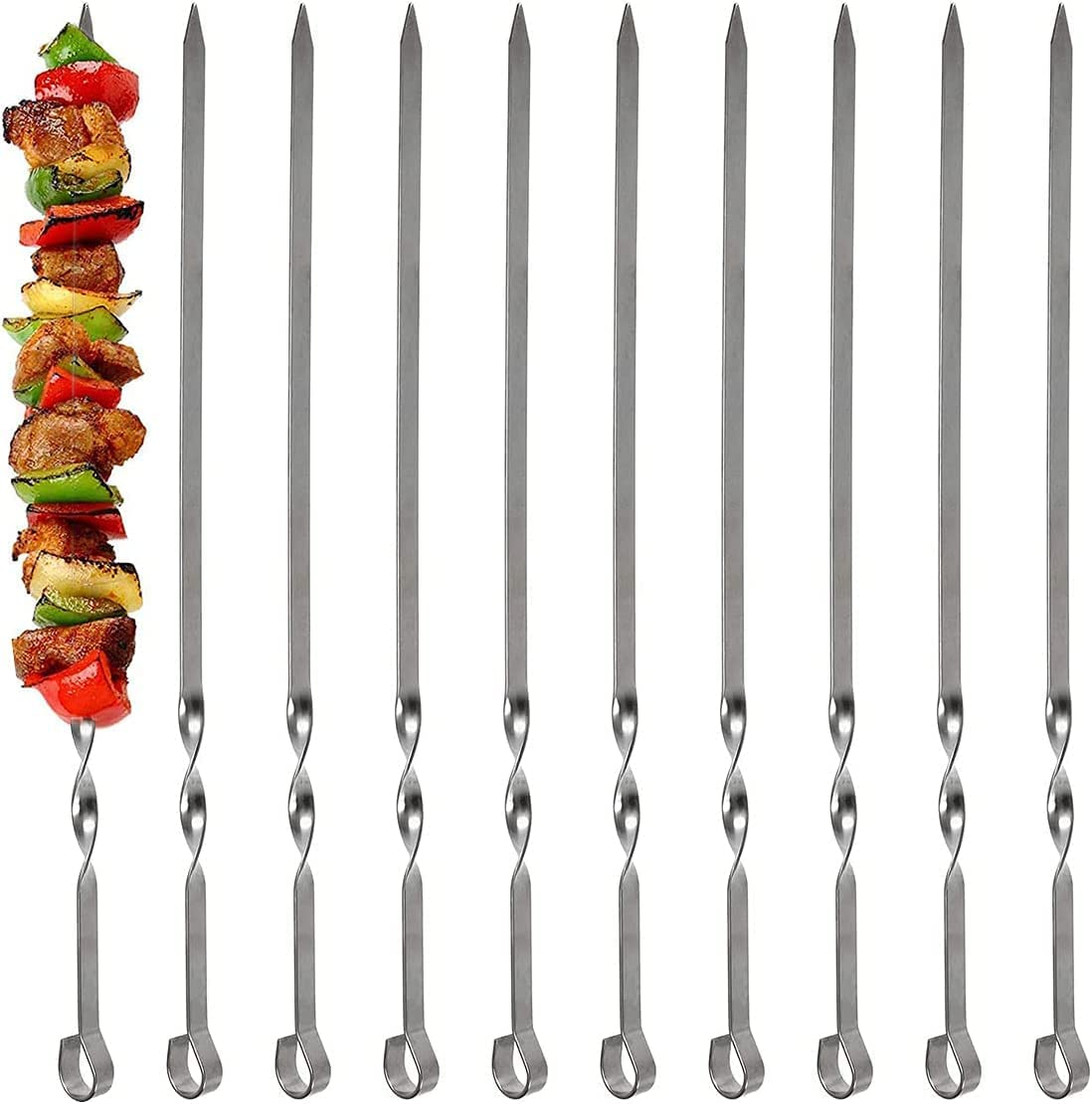 Barbecue Skewers, 10 PCS Flat Long Reusable Steel Metal Skewers for BBQ Grilling, Roasting (Length 30Cm/11.81In) image number 5