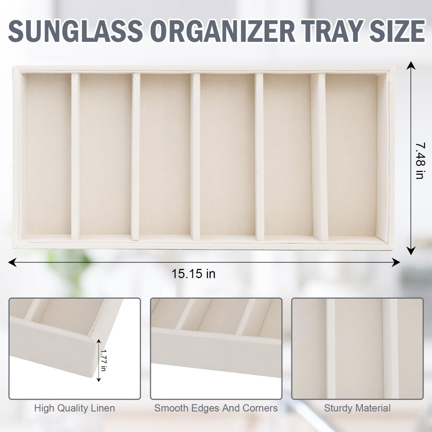 Sunglass Organizer Tray, Beige Velvet Glasses Trays, Eyeglasses Watches Jewelry Display Tray Box for Men Women (6 Grids Beige) image number 4