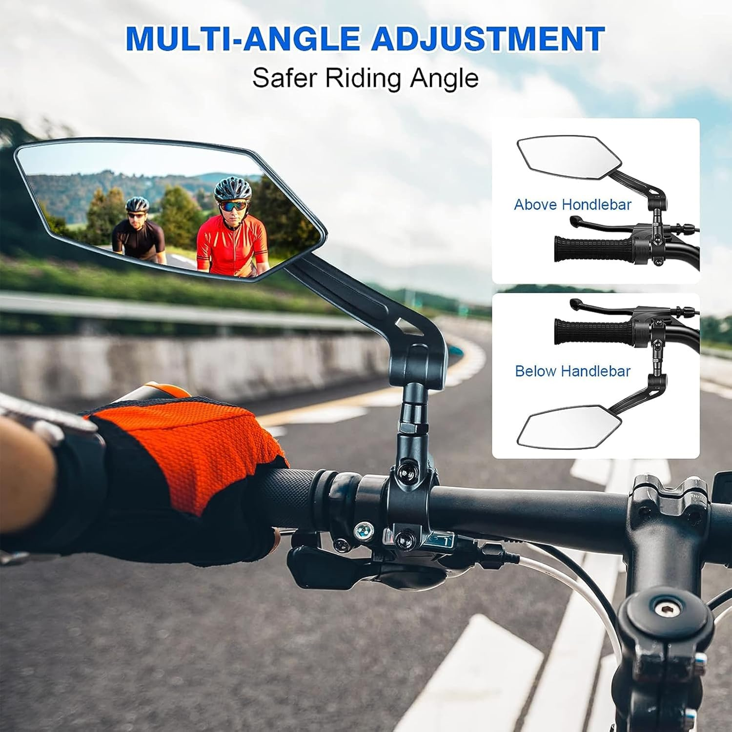 Bike Mirror New Handlebar Bike Mirrors Rotatable Vehicle Rearview Mirror, Bicycle Mirror HD Automotive Grade Glass Lens, Large Surface E-Bike Mirror, Cycling Mirror image number 4