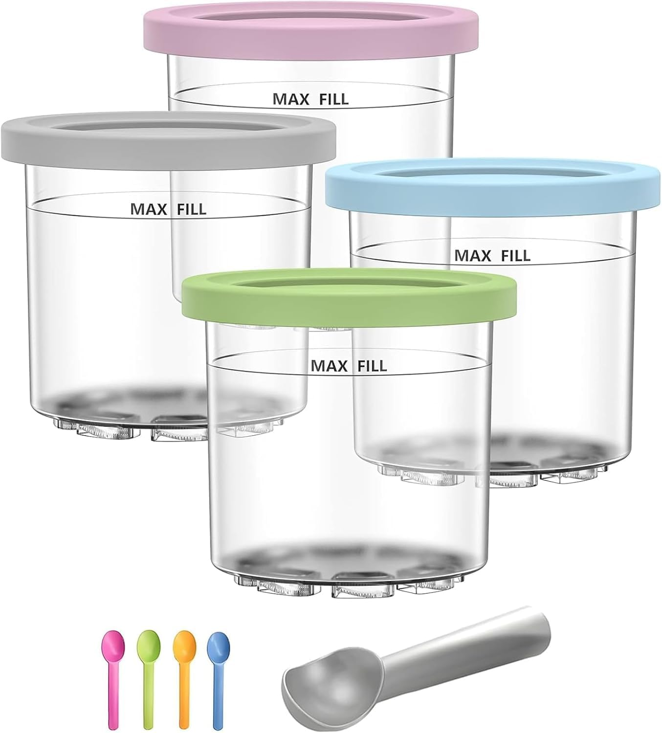 Containers Replacement for Ninja Creami Pints and Lids - 4 Pack 16Oz Cup, Ice Cream Containers, Compatible with NC301 NC300 NC299AMZ Series Ice Cream Maker, BPA Free, Leak Proof（With 5 Spoon） image number 1