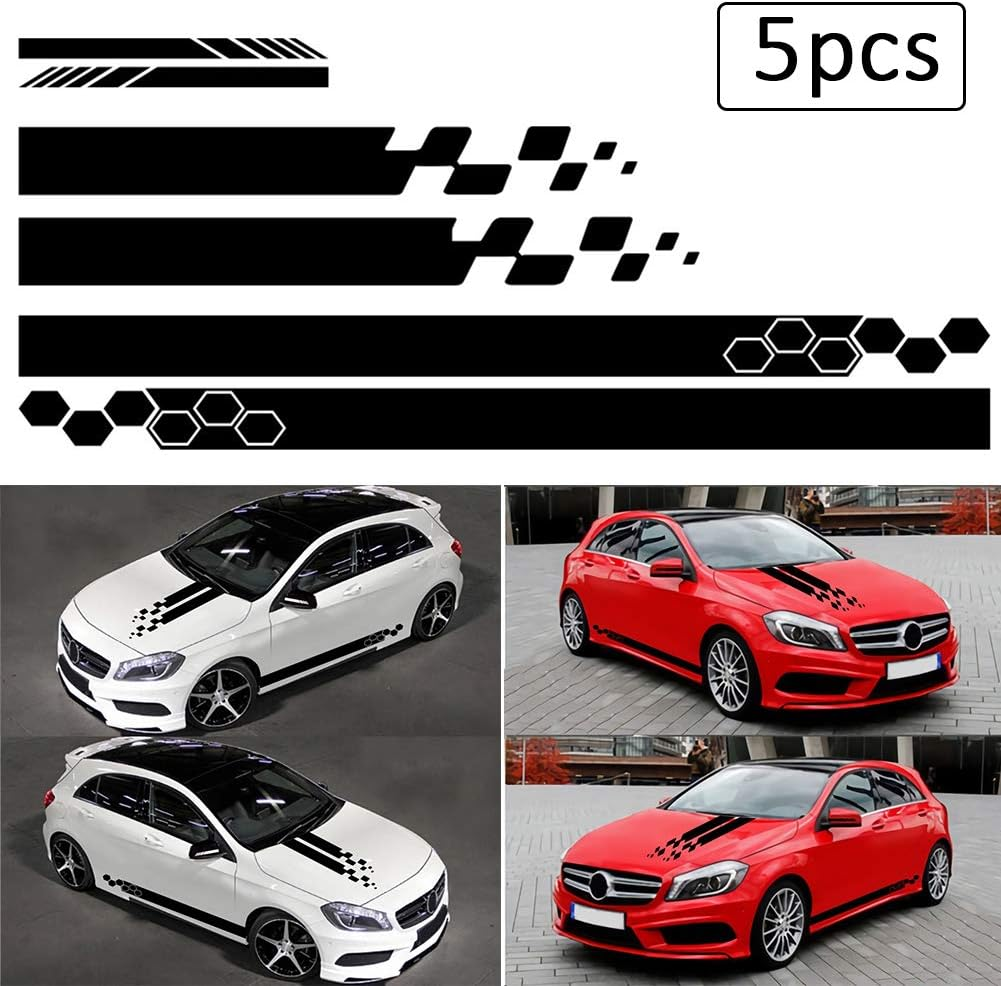 Rojuicy 5 Pieces Vinyl Car Side Stickers Decorative Auto Body Racing Sports Decals Car Truck DIY Decal Stripes Vinyl Sticker Accessories 1-2 Days Delivered image number 6