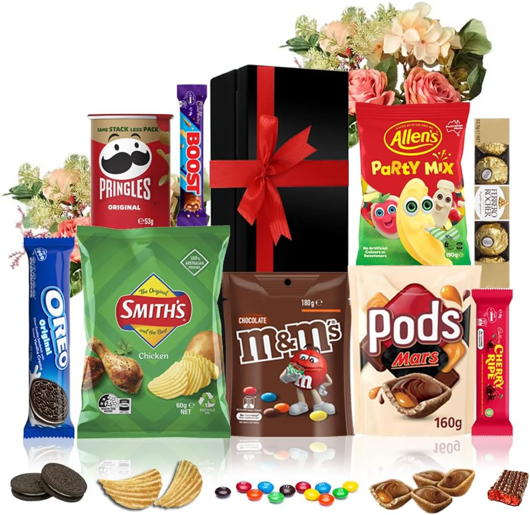 Purely Gourmet Chocolate & Snack Gift Hamper - Delicious Chocolate Gift with Ferrero Rocher, Cherry Ripe, M&M&rsquo;S & Oreo Cookies - Packed Snacks & Sweets in Gift Boxes for Birthdays, Holidays & Sharing