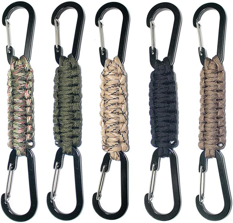 Paracord Keychain with Carabiner, Set of 5 Braided Lanyard Utility Ring Hook