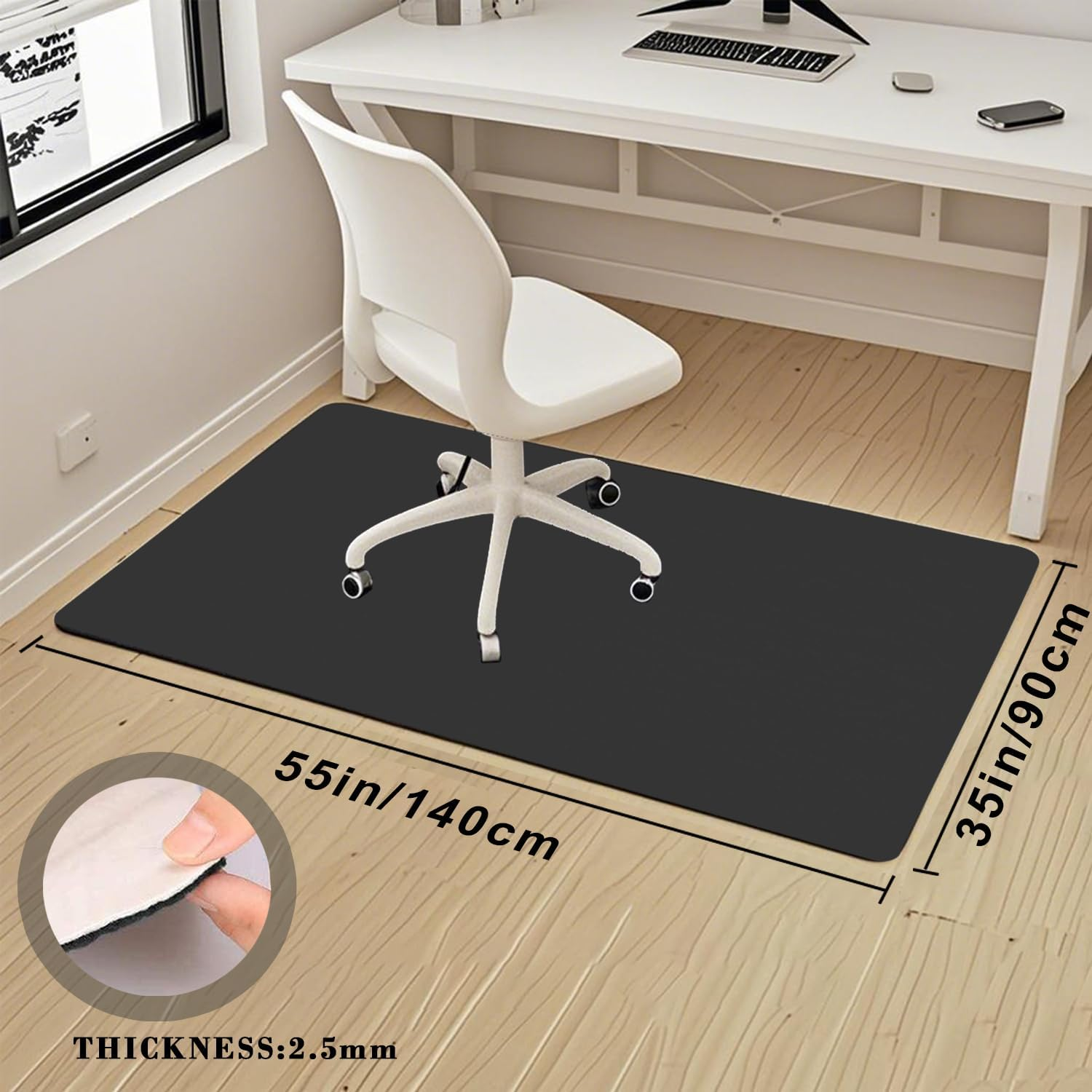 Office Chair Mat for Hardwood Floors - Extra Large 90X140Cm Desk Chair Protector with Anti-Slip Silicone Backing, Noise Reducing & Cut-To-Fit Design, Grey Carpet-Style Floor Protector image number 6