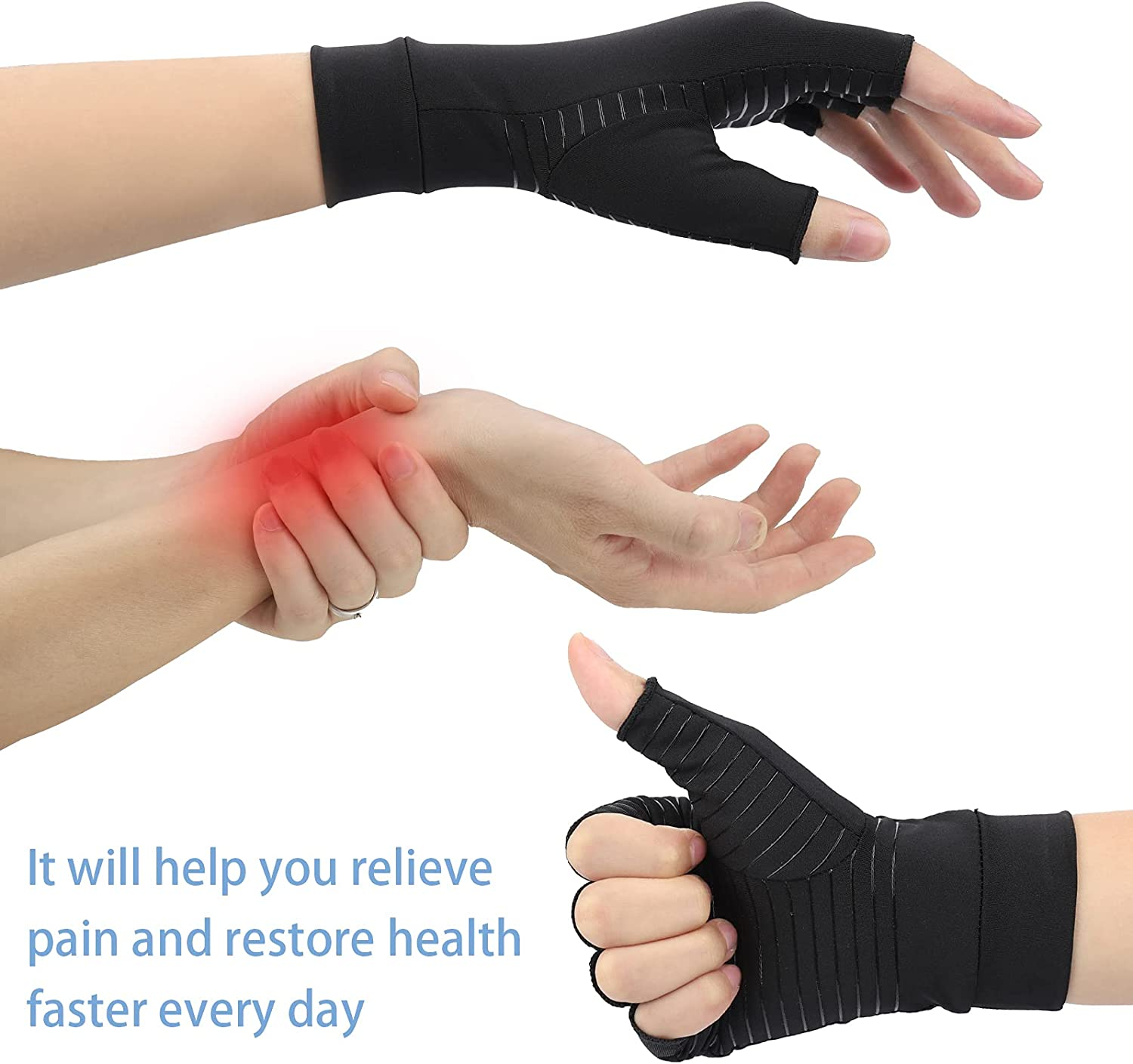 Compression Gloves, Feimvbe Copper Arthritis Gloves Can Relieve Joint Pain, Carpel Tunnel, Rheumatoid Arthritis, Swelling and Fatigue Symptoms, Hand Brace Support for Women and Men image number 1