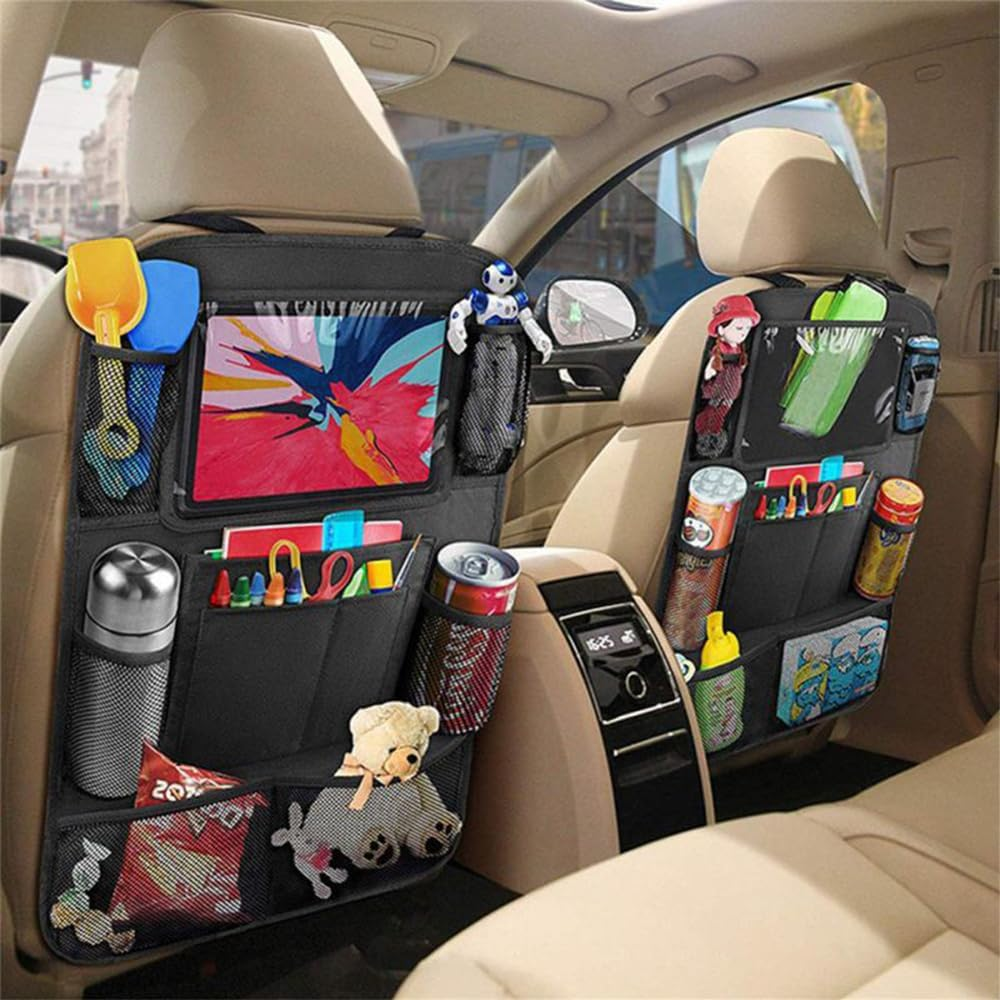 Backseat Car Organizer, 2 Pack Car Back Seat Protectors, Kick Mats for Kids with Touch Screen Tablet Holder, Multi Pockets for Toy Bottle Tissue Box Travel Accessories image number 1
