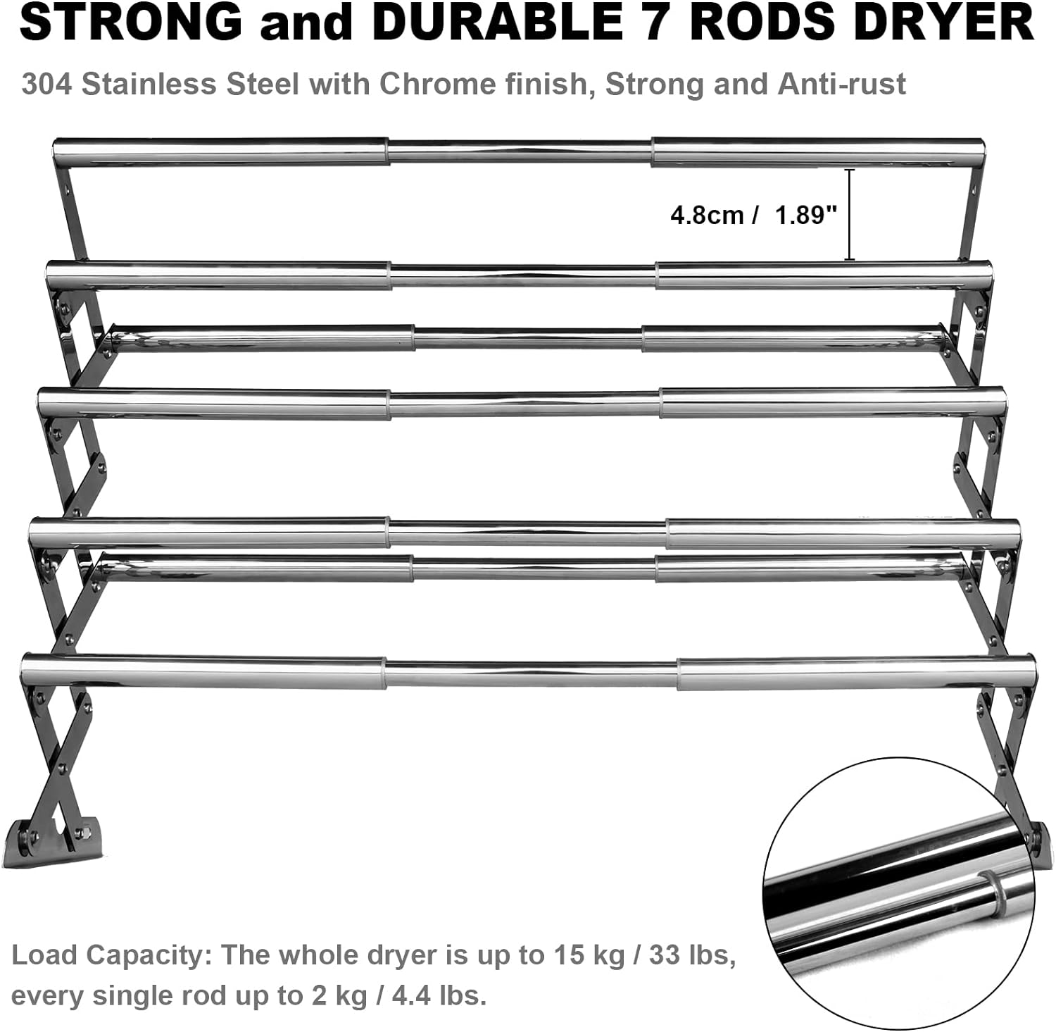 Extendable Wall Mounted Clothes Drying Racks Stainless Steel Airer Dryer Towel Rails Balcony Airer Clothes Dryer 42-70 Cm Width Chrome image number 1
