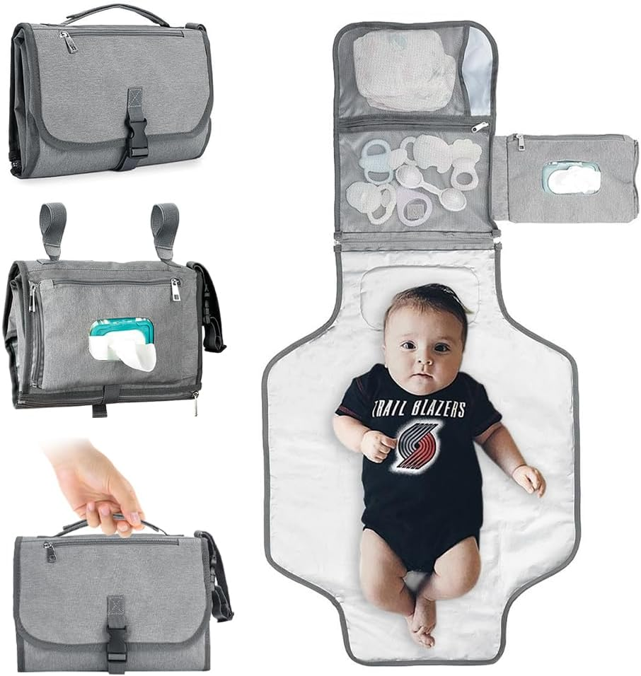 TINY SPARK Portable Diaper Changing Pad, Portable Changing Mat Baby Changing Pad with 4 Pockets Waterproof Travel Changing Kit for Home Uasge and Travel image number 1