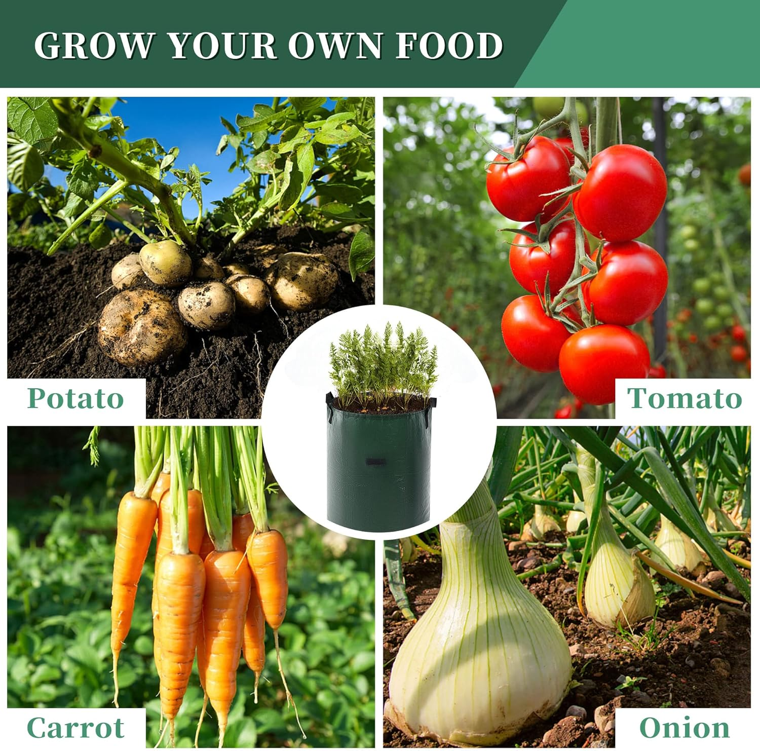 4 Pack 10 Gallon Potato Grow Bags Garden Planting Bags Potato Planter with Handles and Flap Aeration Heavy Duty for Growing Potatoes image number 5