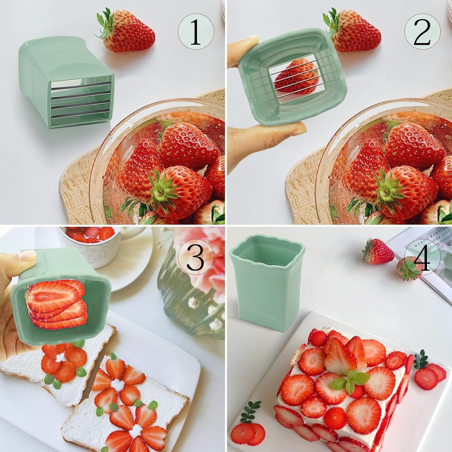 4 PCS Cup Slicer, Stainless Steel Egg Stainless, Strawberry Slicer, Mini Fruit Slicer Cup, Quickly Making Fruit Vegetable Salad, Creative Convenient Kitchen Gadget image number 3