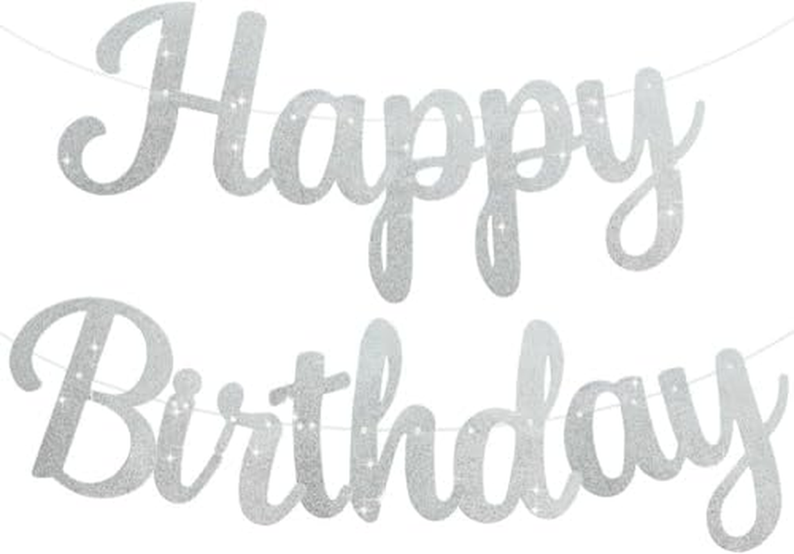 Cursive Glitter Happy Birthday Banner, 10 Feet Birthday Party Decorations HBD Sign Decor (Hot Pink)