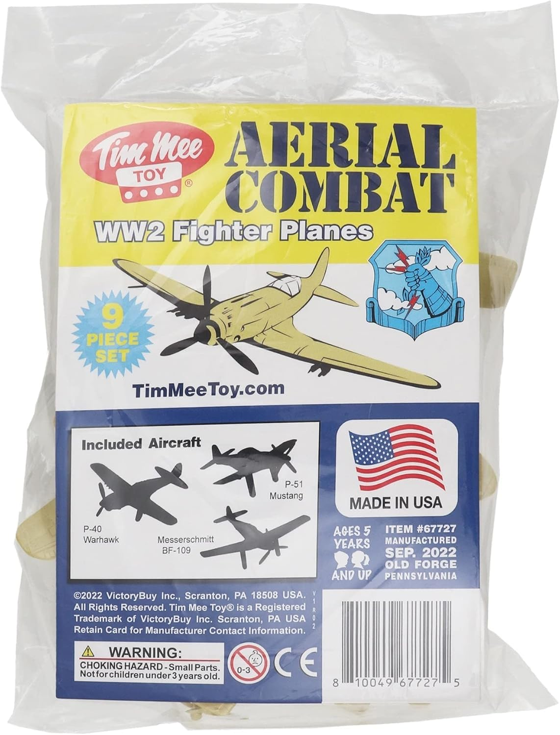 Tim Mee Toy Timmee WW2 Fighter Ace Planes - Tan 9Pc Plastic Army Men Airplanes USA Made 67727 - Black image number 5