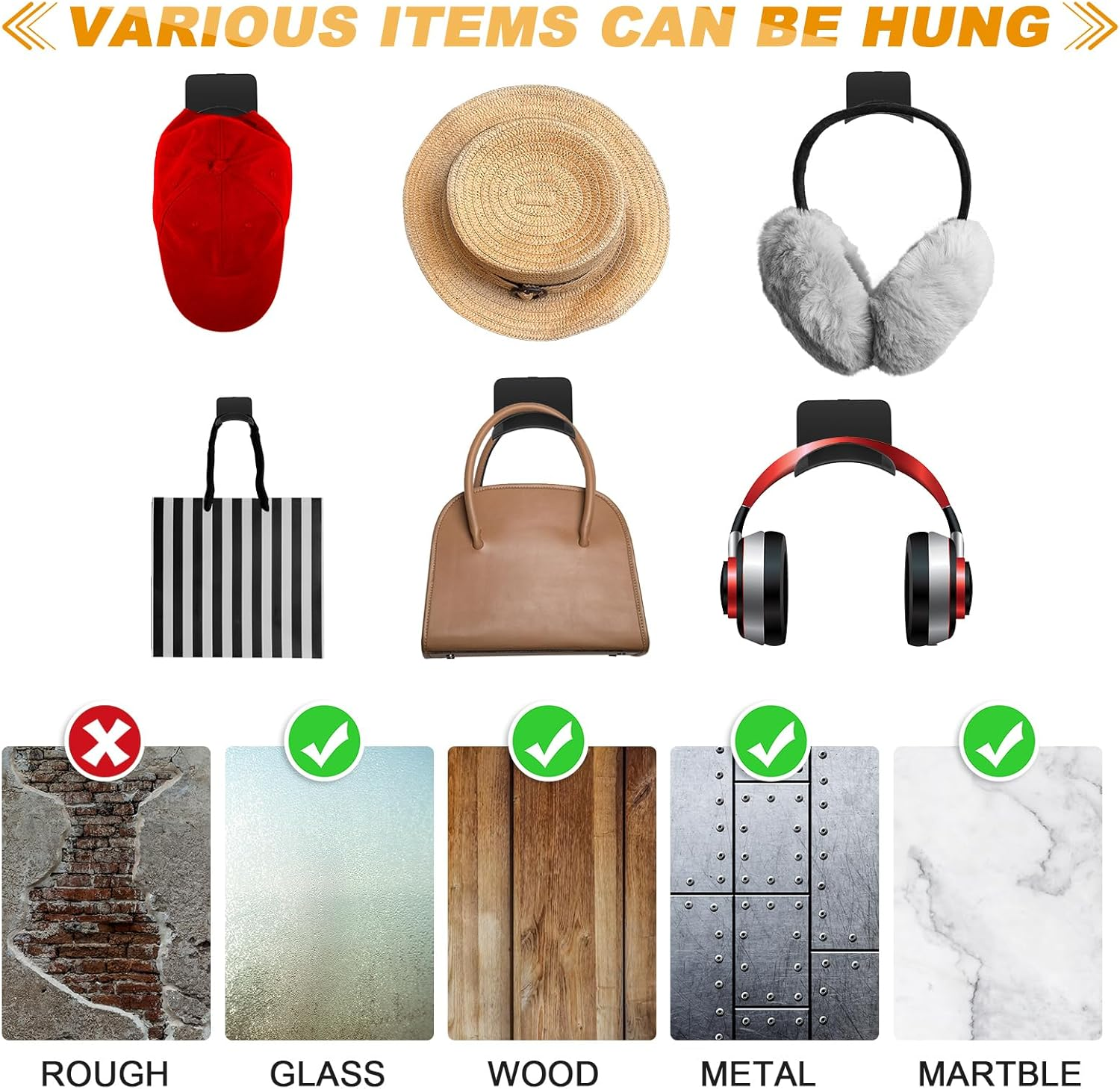 12 Pcs Headphone Wall Hangers Adhesive Gaming Headset Holder Hooks for Wall Mount Strong Universal Stand Hooks for Most Headphone Controller, Hat, Baseball Caps, Closet, Door (Black) - 12, Black image number 4