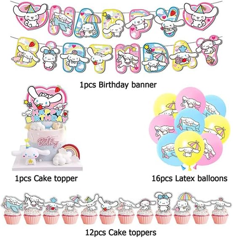 Cinnamoroll Birthday Party Decorations - Banner, Cake Toppers, Balloons (Light Blue, 16Pcs Balloons, 13Pcs Cake Toppers, 1Pcs Banner) image number 6