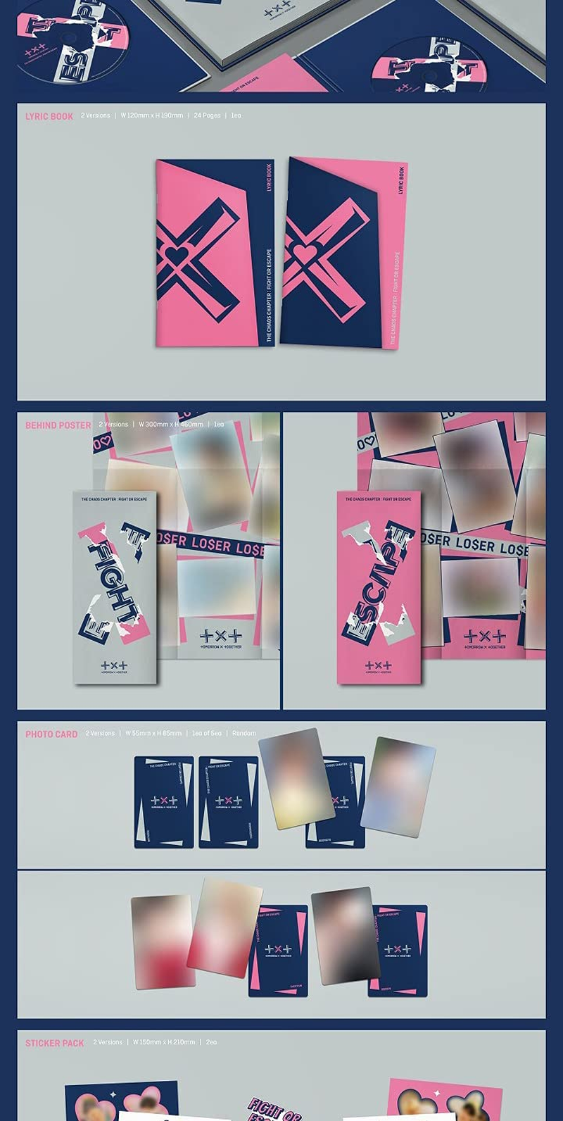TXT Chaos Chapter : Fight or Escape 2Nd Album Repackage Fight Ver Cd+88P Photobook+24P Lyric+1P behind Poster+1P Card+2P Sticker+1P Post+1P Ar+1P Os+1Ea Cut-Out Board+Tracking image number 5