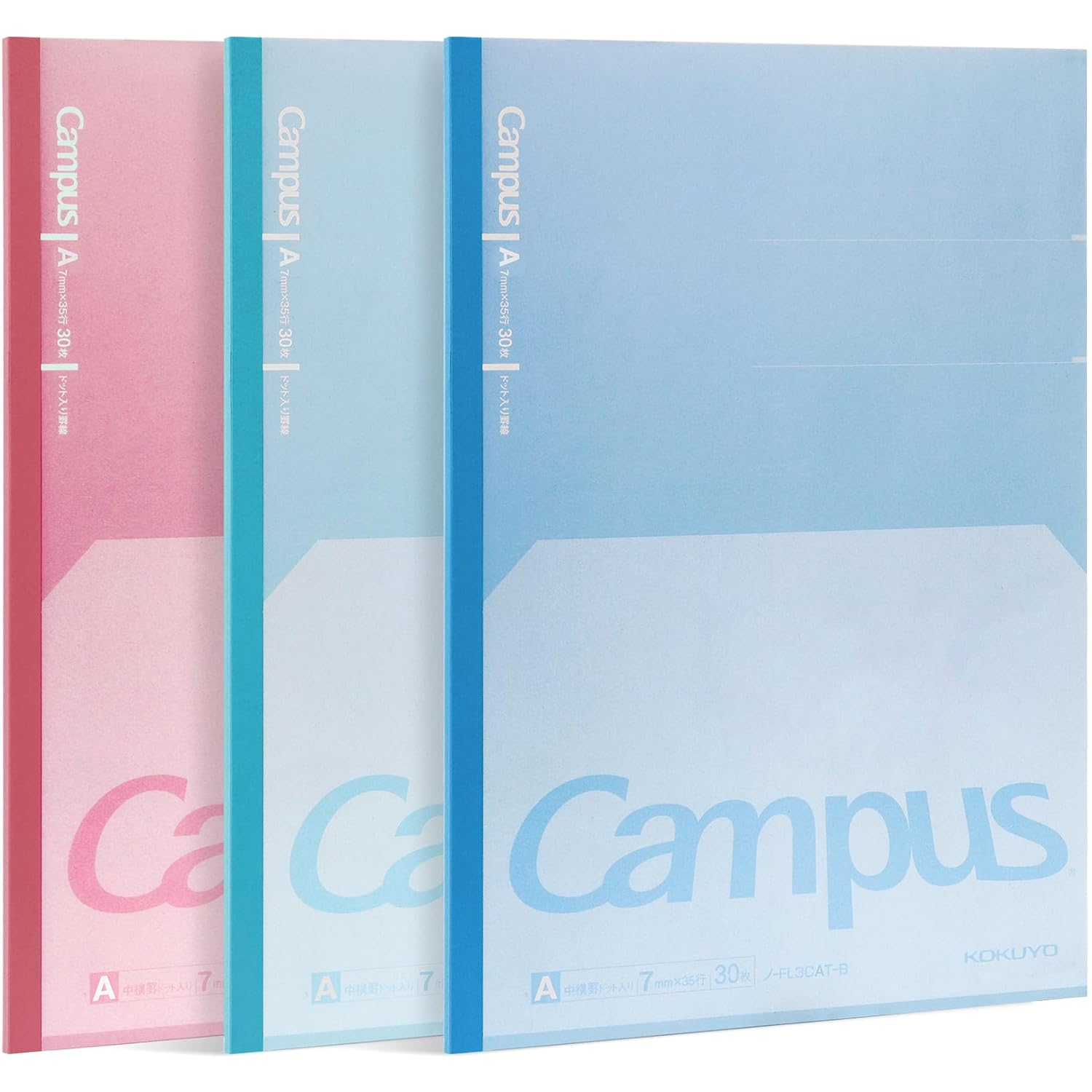 KOKUYO Campus Feels Flat Notebooks, Dot a 7Mm Ruled, Semi-B5, 30 Sheets, 30 Lines, Pack of 3, Blue, Green and Pink, Japan Import (NO-FL3CATX3) image number 2