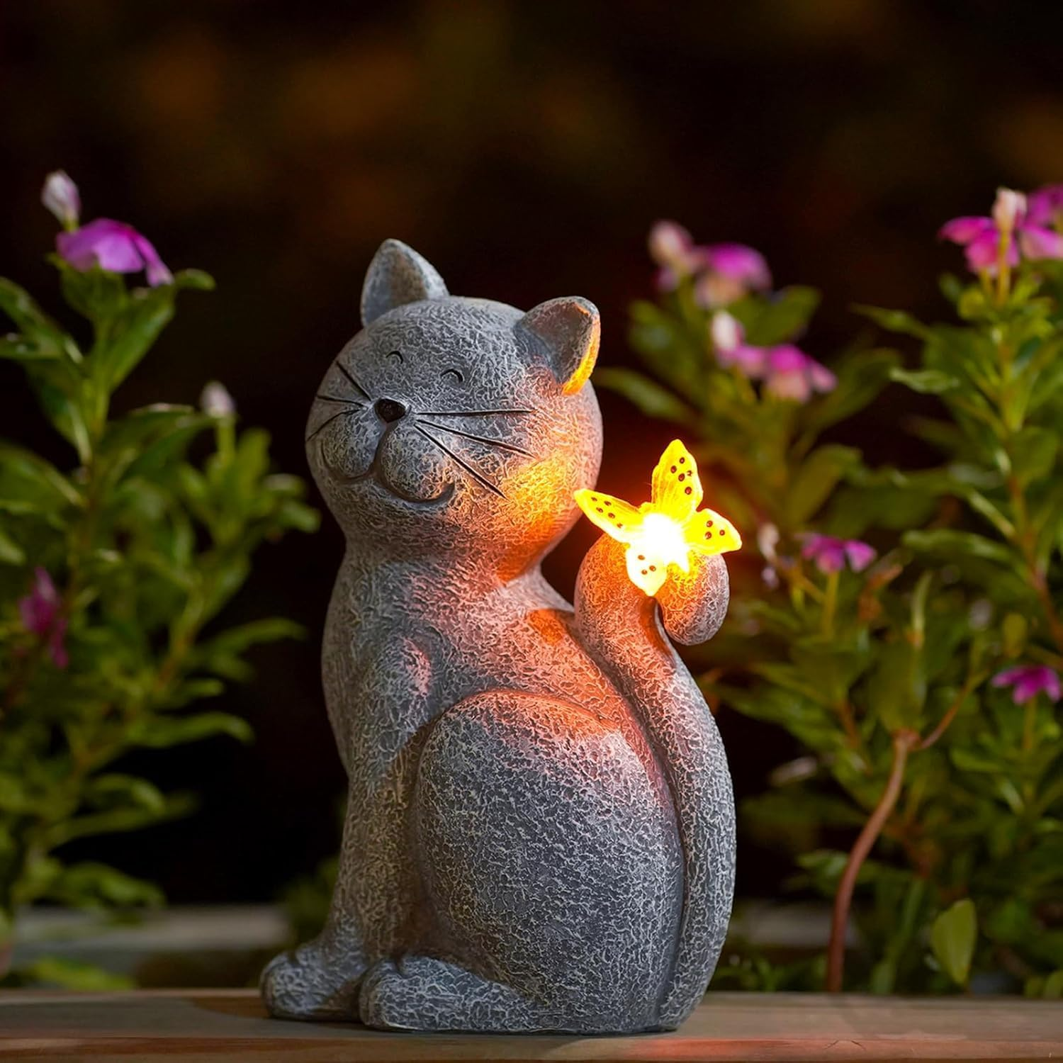 Garden Cat Statue Outdoor Solar Light, outside Decor with Butterfly, Patio Easter Ornament for Lawn Balcony Porch Yard Art Decor, Birthday Gifts for Mom Grandma Women image number 2