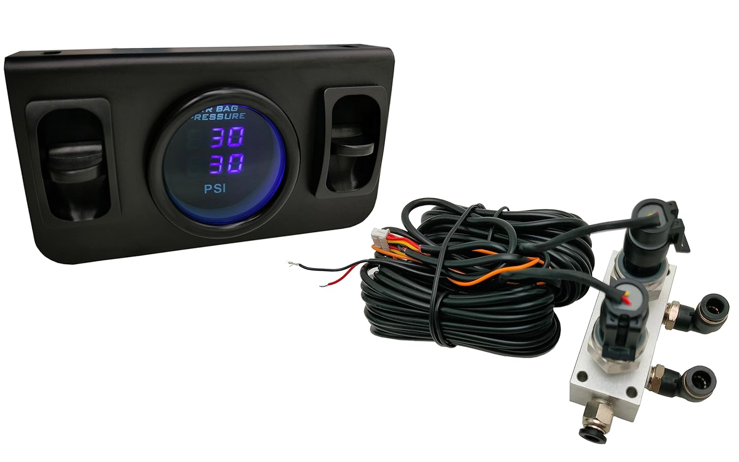 In Cab Dual Air Gauge Control Kit with Digital Paddle Switch for Air Pressure Sensor Control of Air Suspension Kit (Blue) image number 2