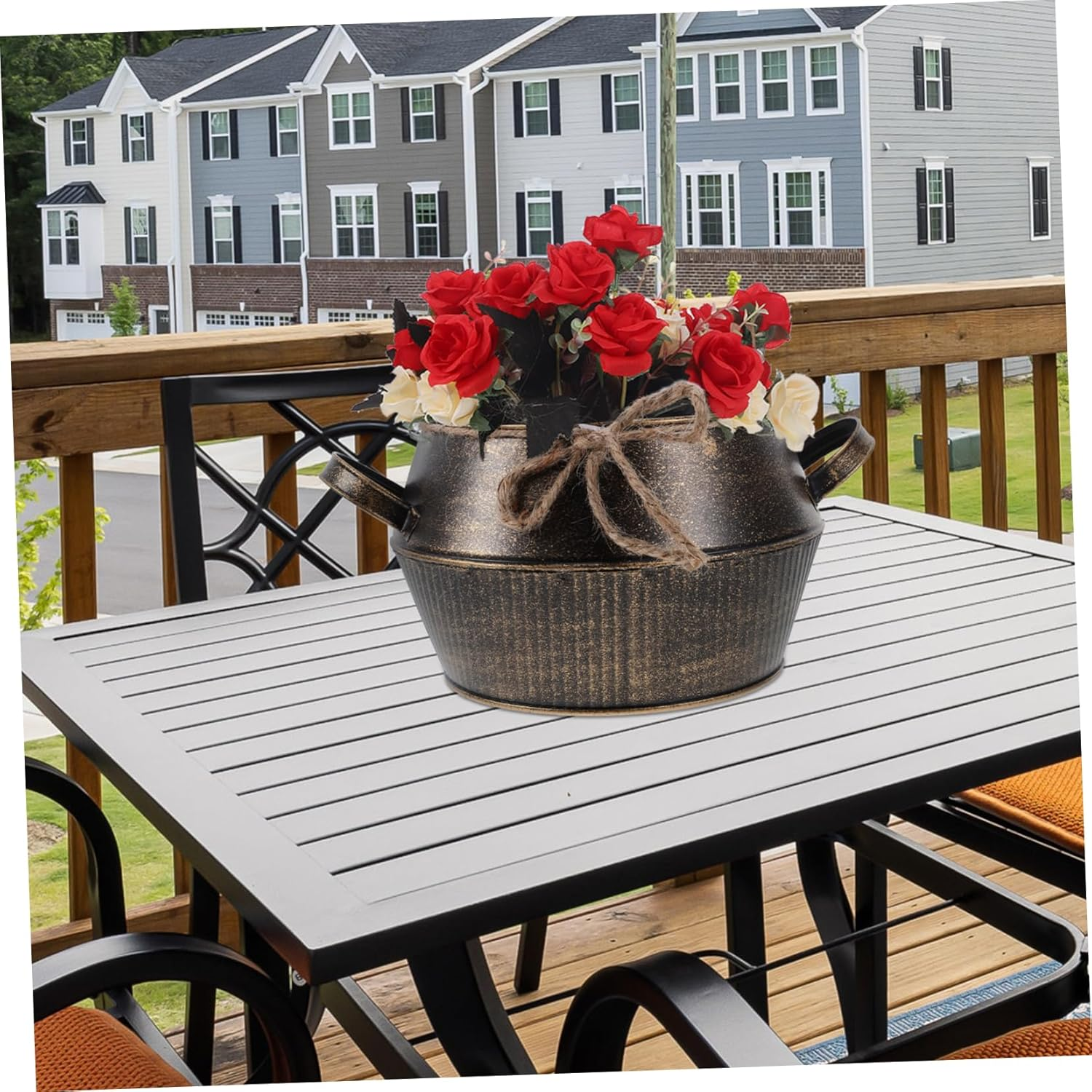 Vintage Iron Planter Creative Flower Pot Decorative Plant Pots with Handles for Home image number 3