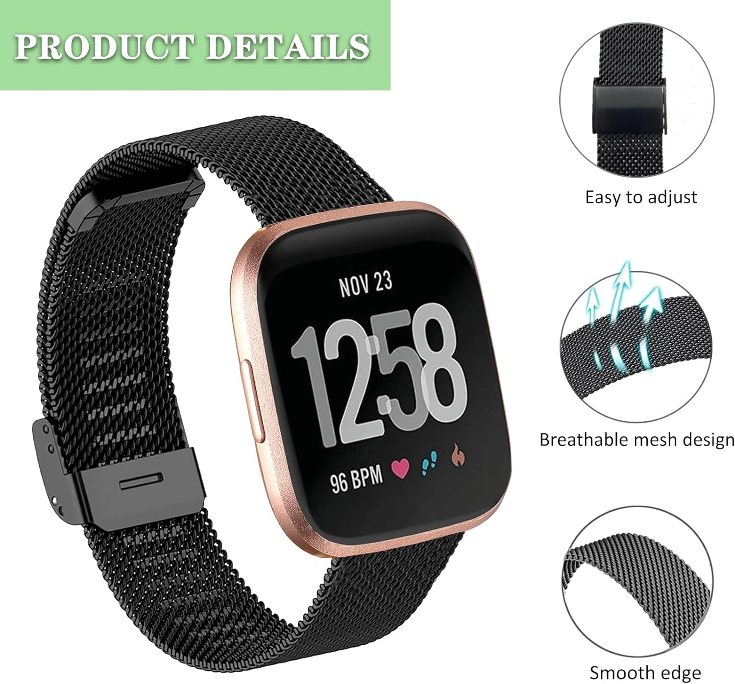 2-Pack Metal Bands for Fitbit Versa 2/ Versa Lite/Fitbit Versa Se/Versa Band, Stainless Steel Strap Bands for Versa 2 Bands Women Men Women Men