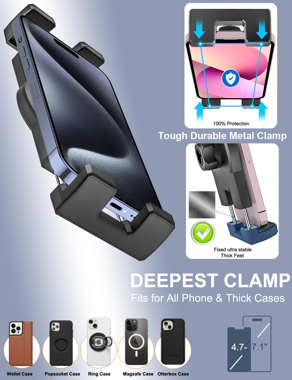 Car Rearview Mirror Phone Holder Mount [360&deg;Rotatable & Retractable] Rear View Mirror Cell Phone Holder for Car, Universal Multifunctional Car Clip for Iphone 14 Pro Max 13 12 11, All Mobile Phones image number 1