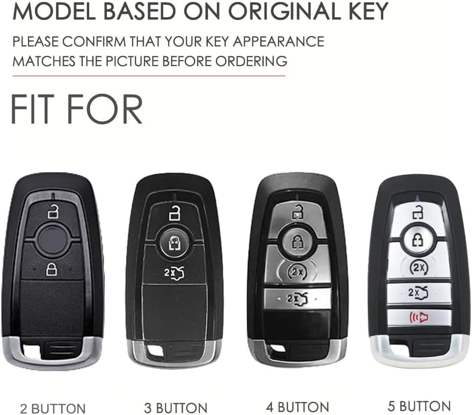 Ontto Alloy Car Key Fob Cover Fit for Ford Mustang Edge Fusion S-Max Ranger Mondeo F-150 F-250 Ecosport Key Case Keyring PVC Key Shell Holder Keychian Accessories 2/3/4/5 Buttons Black image number 5