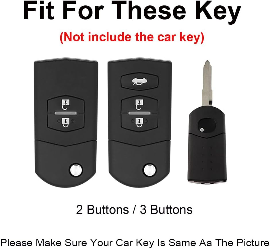 Folding Car Key Case Key Cover Zinc Alloy Leather Keychain Fit for It for Mazda 2 3 5 6 CX5 CX7 CX9 RX8 M6 MX5 Key Shell Protection Covers 2 3 Buttons Key Fob Holder Cover Keyring Silvery-Black image number 3