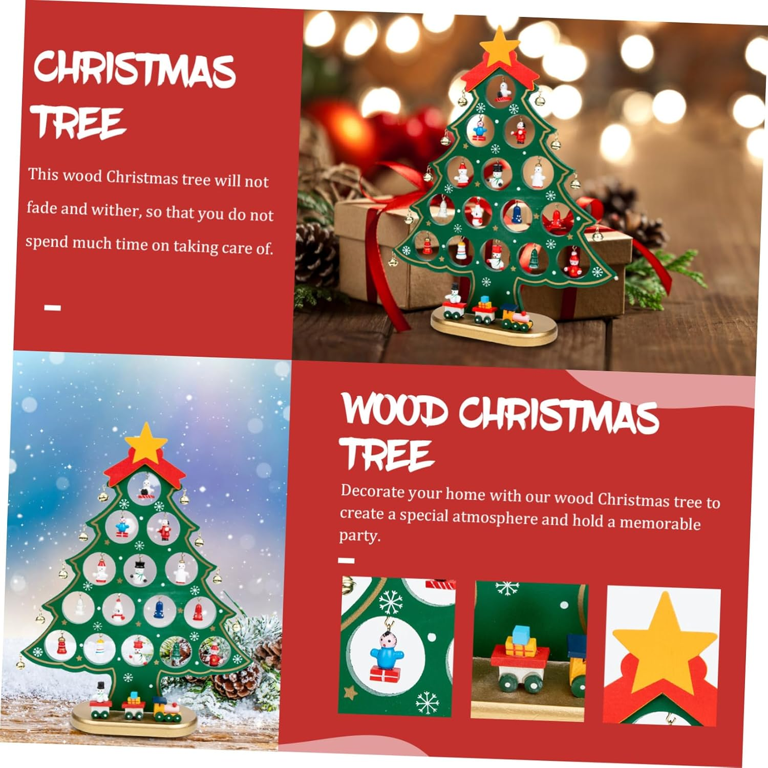 Mini Christmas Tree Wood Desktop DIY Festival Adornment Small Xmas Tree Tabletop Decor Xmas Adornment image number 6