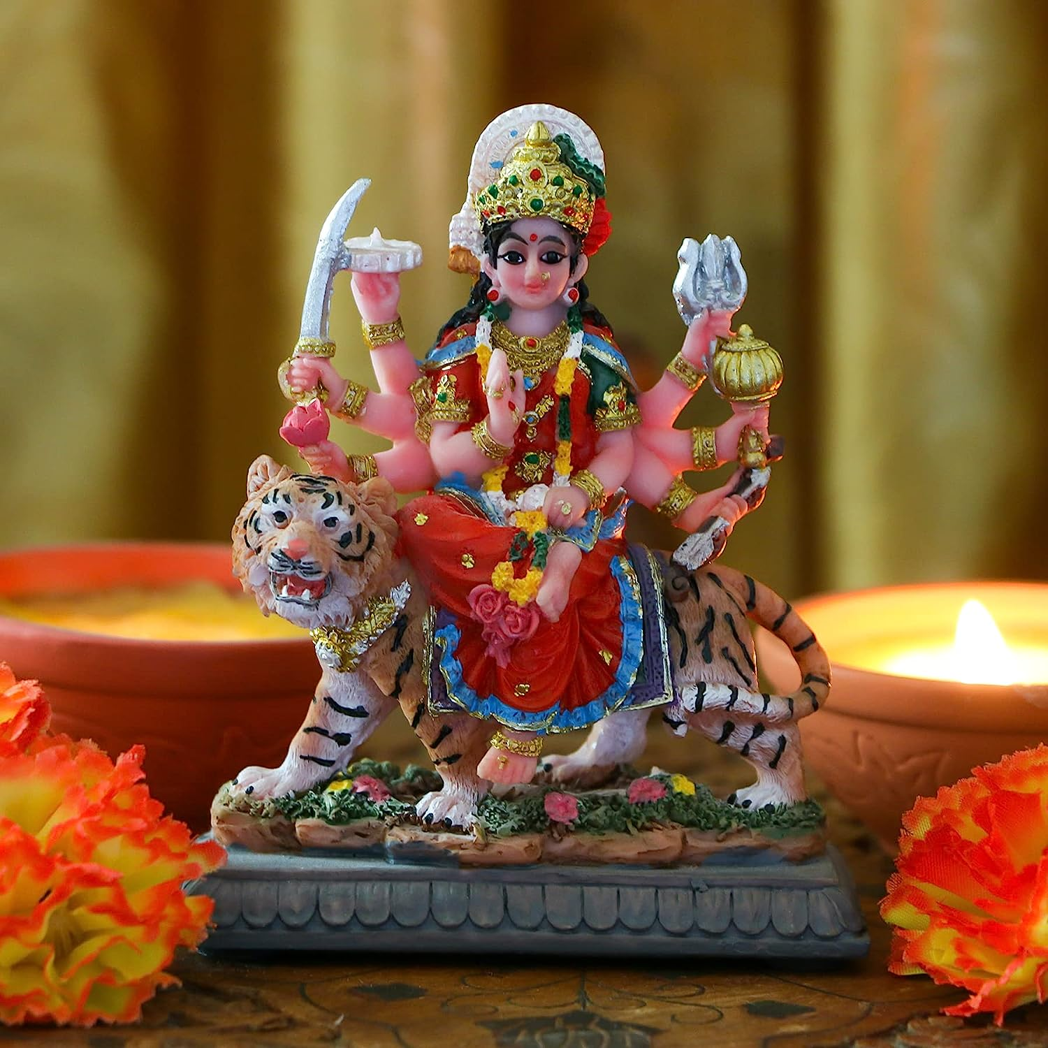 Small Maa Durga MATA Statue - 4.1&rdquo; H Durga Sculpture India God Hindu Goddess Murti Hindu Pooja Item for Home Office Temple Mandir Altar Puja Diwali Gifts Diwali Decor