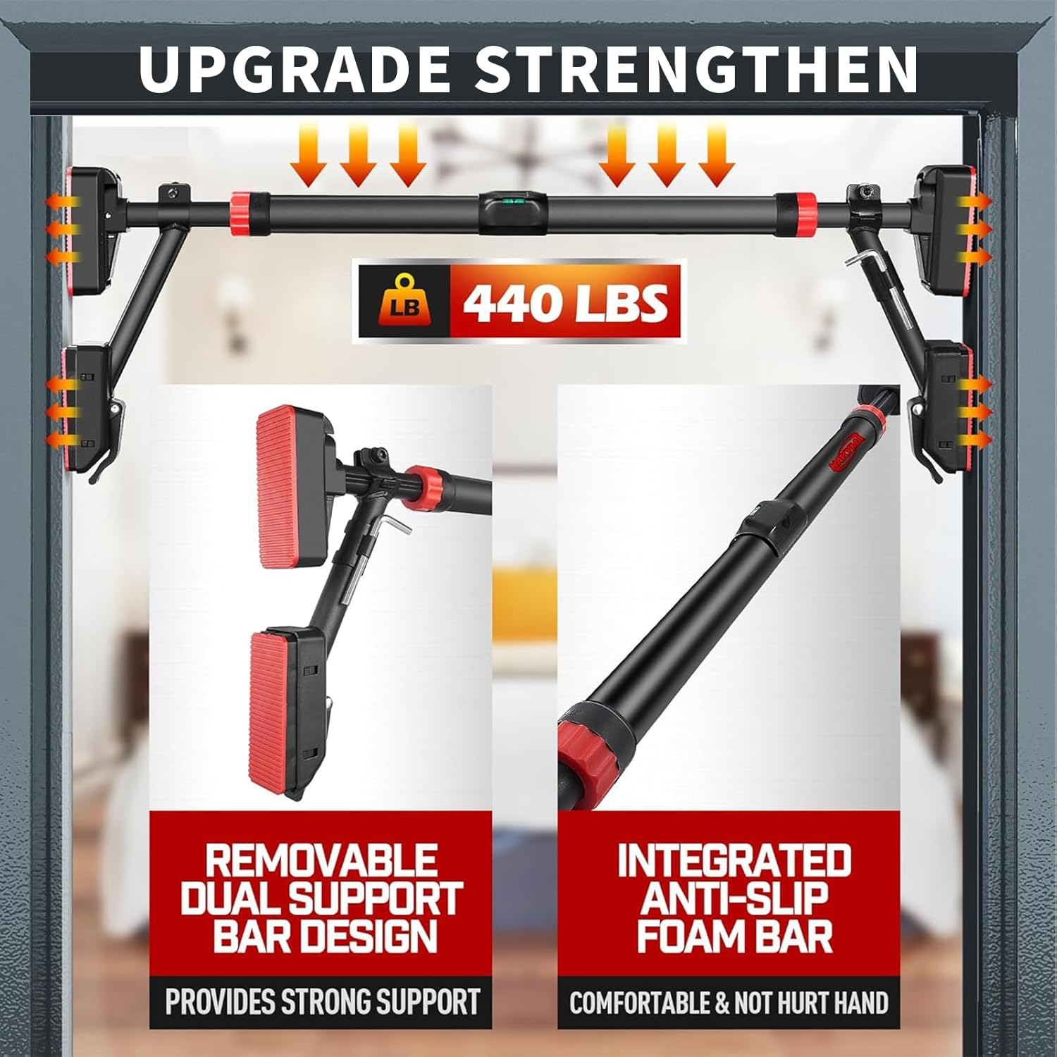 Pull up Bar Doorway,Chin up Bar Door Frame with Fixing Bracket,Adjustable Width Upper Body Workout Bar No Screw Wall Mounted Trainer Exercise Equipment for Home Fitness Sports image number 4