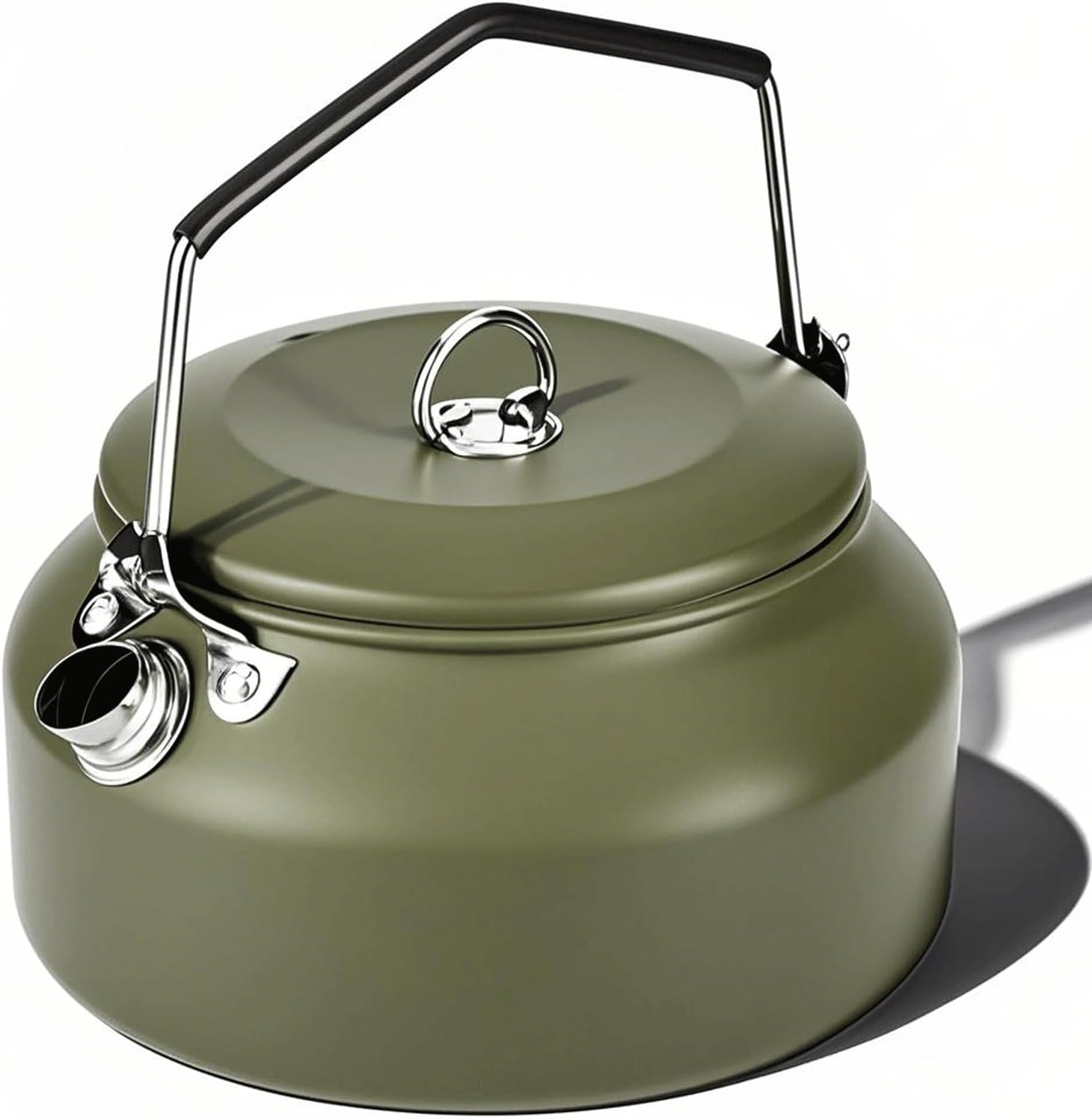 Camping Kettle Camp Tea Coffee Pot, 1L Stainless Steel Outdoor Campfire Camp Kettle, Portable Lightweight Teapot Fast Heating Boiling Water, Ideal for Hiking Picnic Travel, Green
